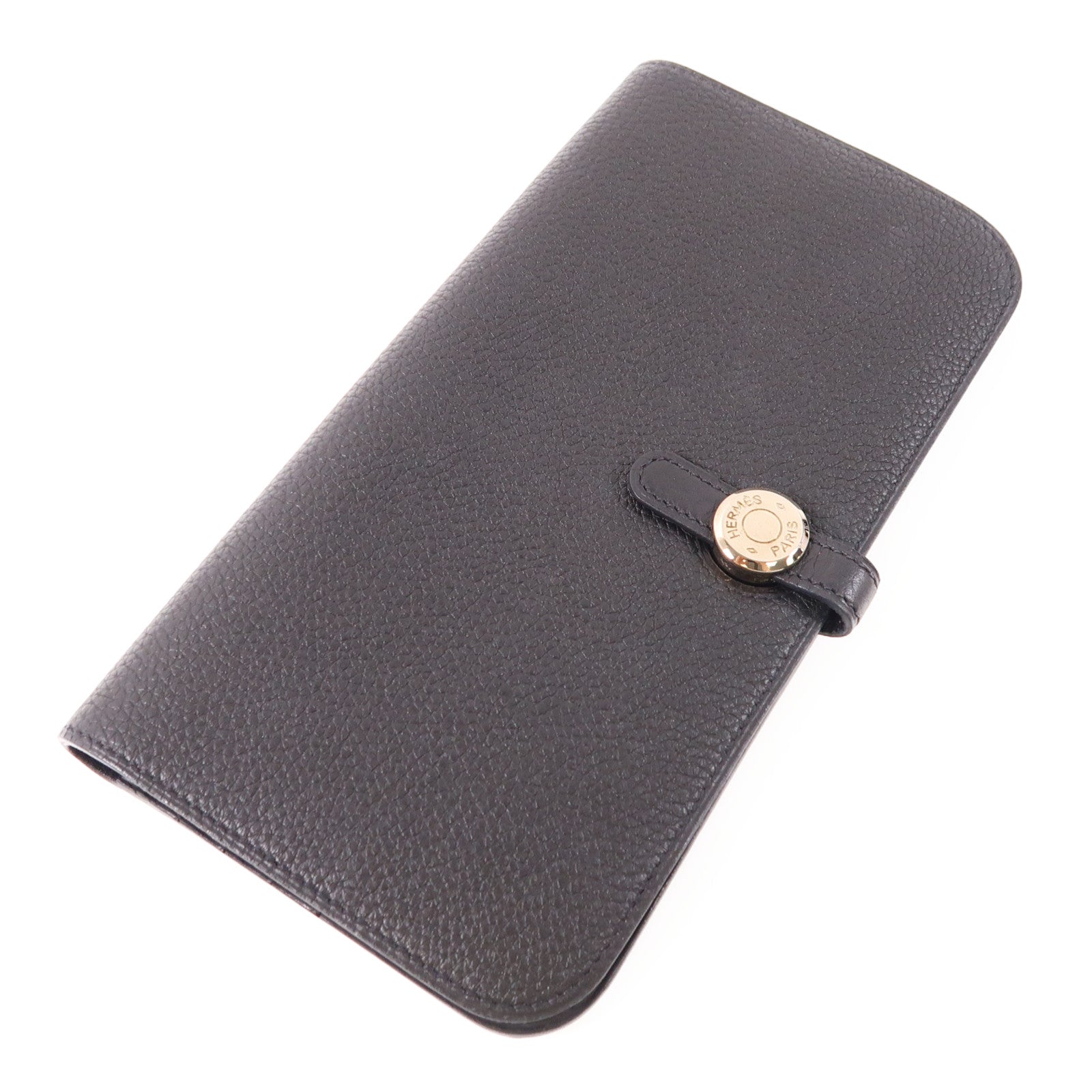 HERMES Clemence皮革Dogon MM銀扣長錢包89 Noir