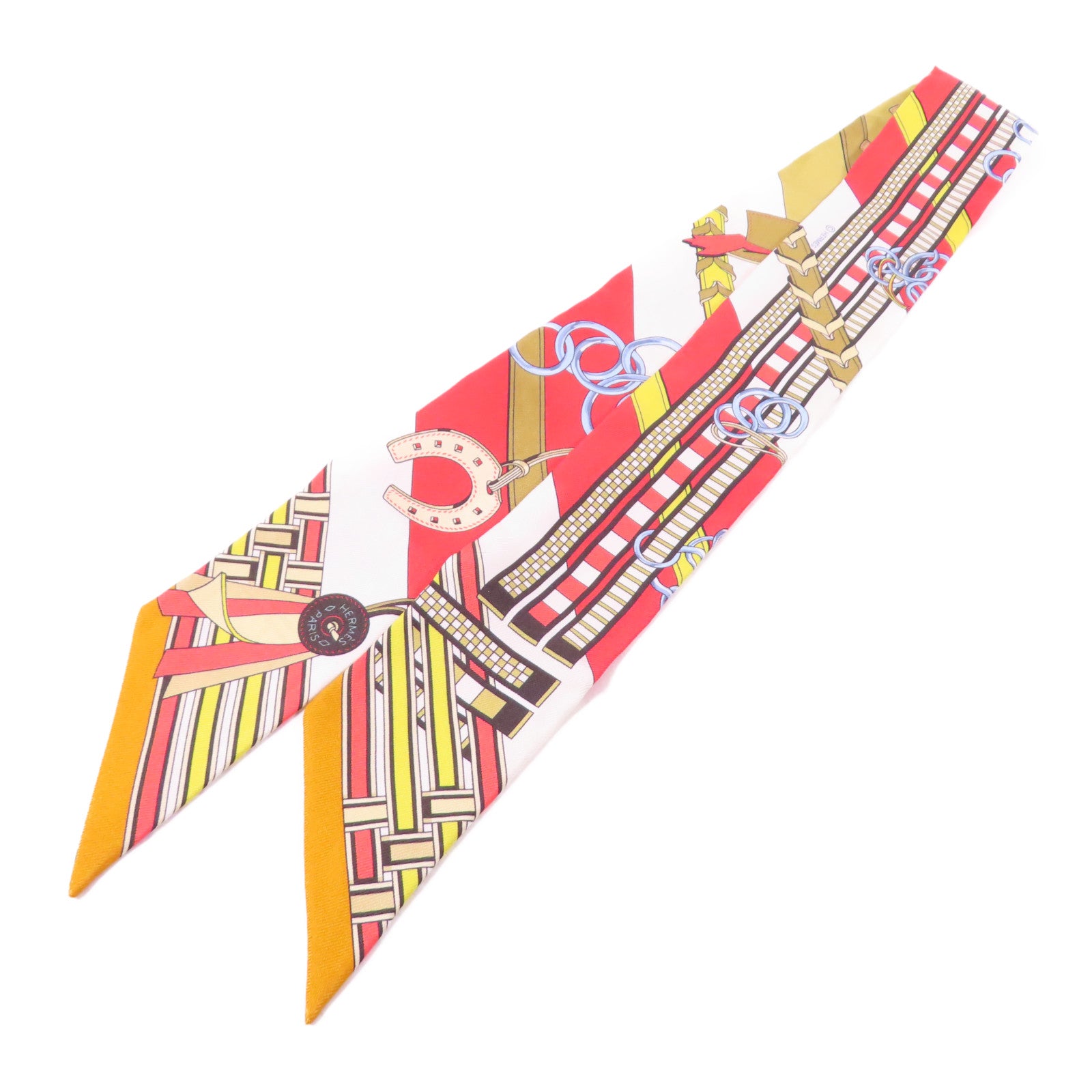 HERMES 絲質Twilly絲巾黄色/紅色/彩色
