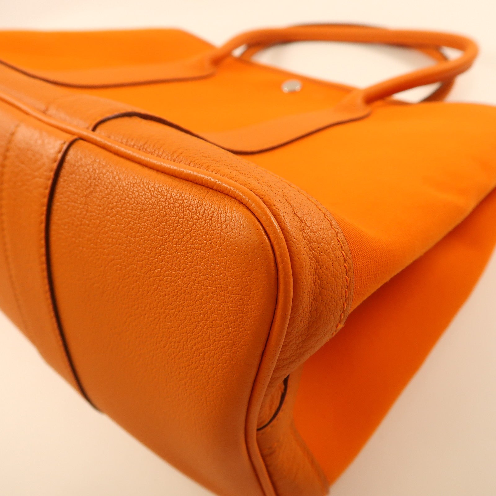 HERMES 帆布Garden Party PM銀扣手挽袋Orange橙色