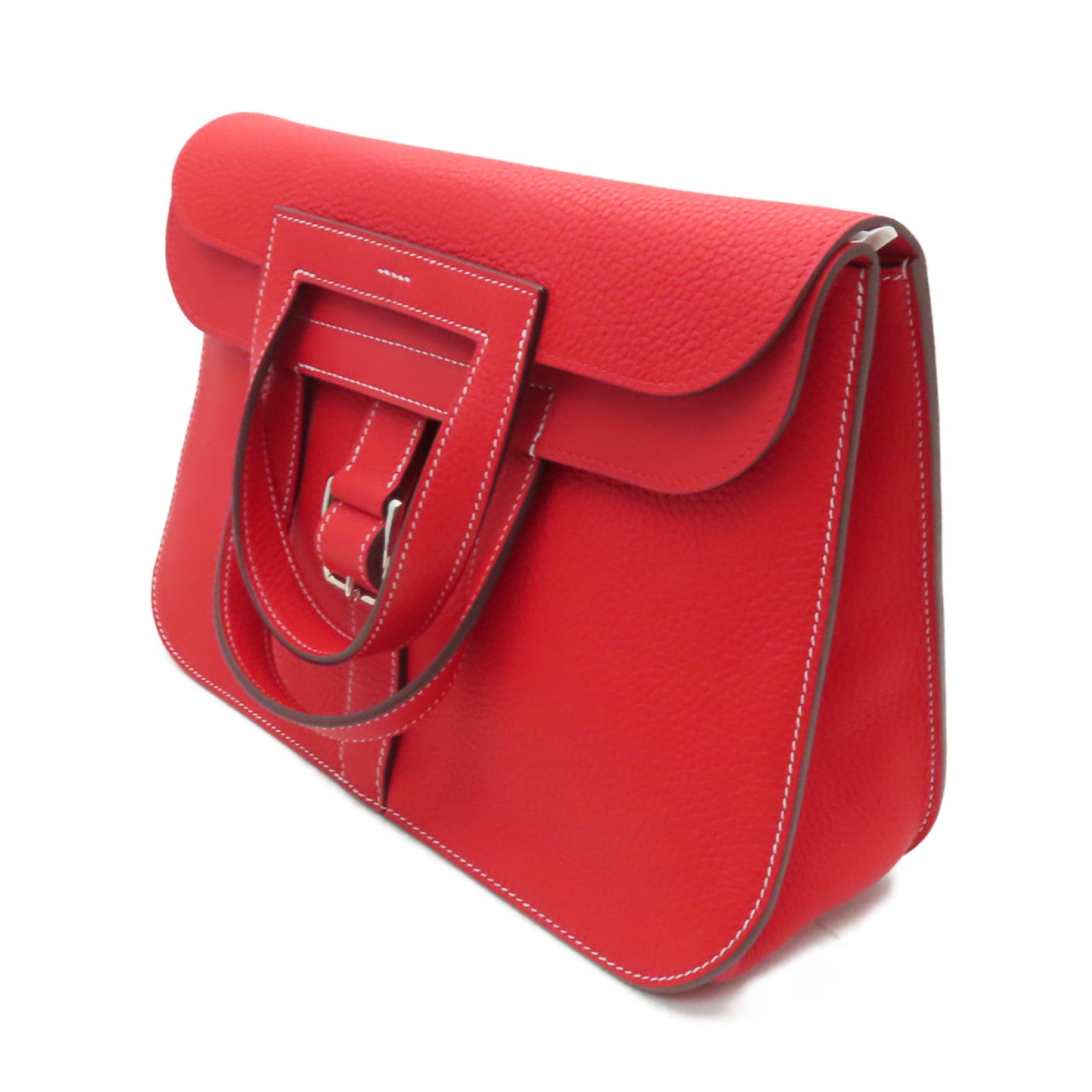HERMES 【激減優惠】Clemence皮革Halzan 31銀扣手挽肩背兩用袋Rouge Coeur紅色