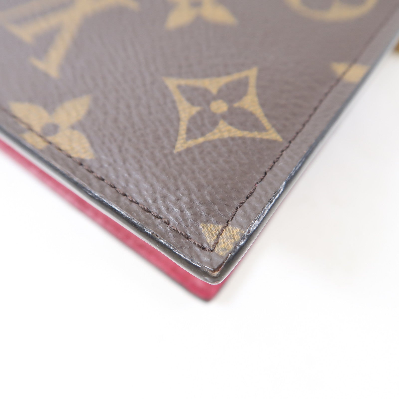 LOUIS VUITTON Monogram Portefeuille Flore金扣鏈帶肩背袋棕色/紅色