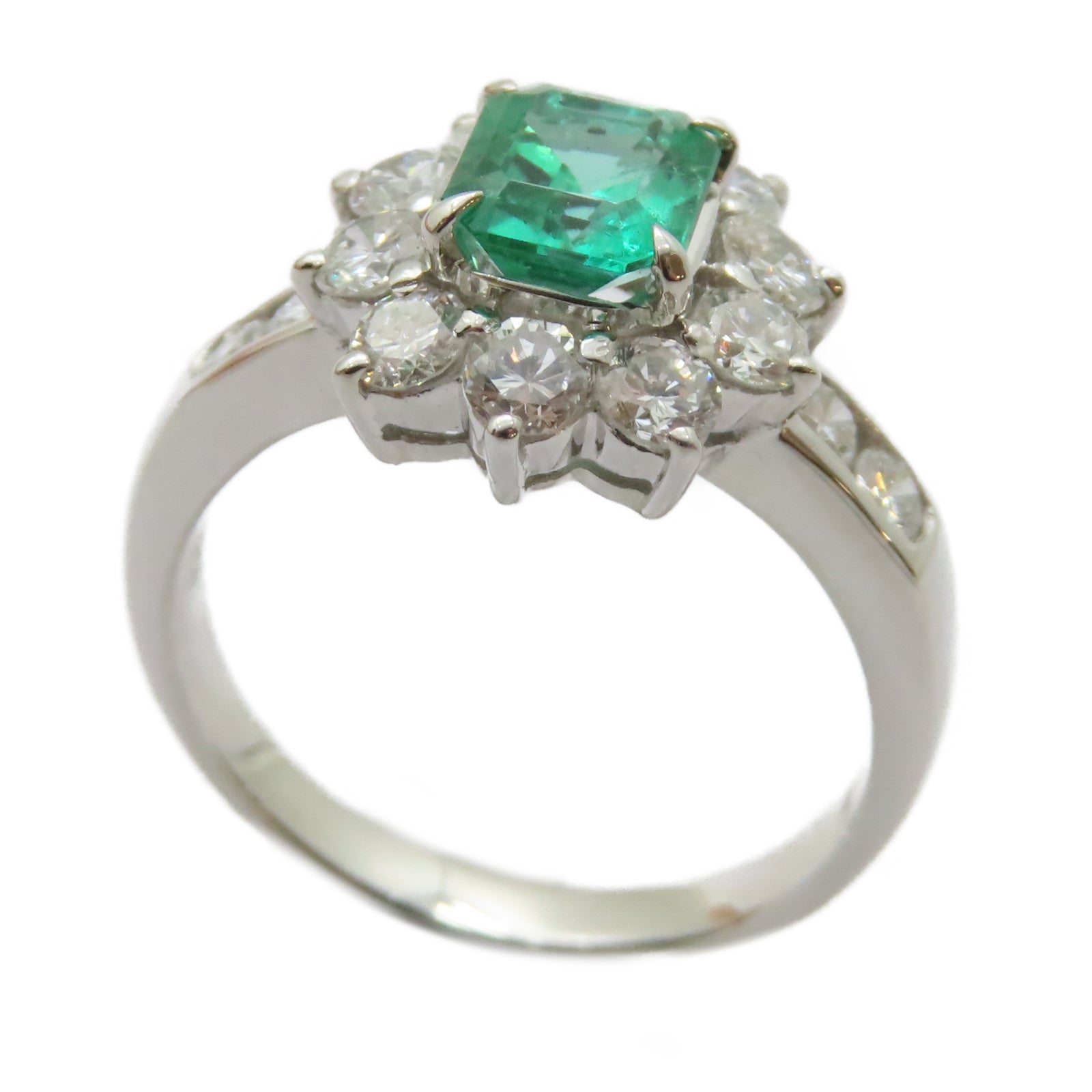 JEWELRY PT900鉑金Emerald Diamond Ring 0.84ct綠寶石/0.96ct鑽石戒指US#6.25