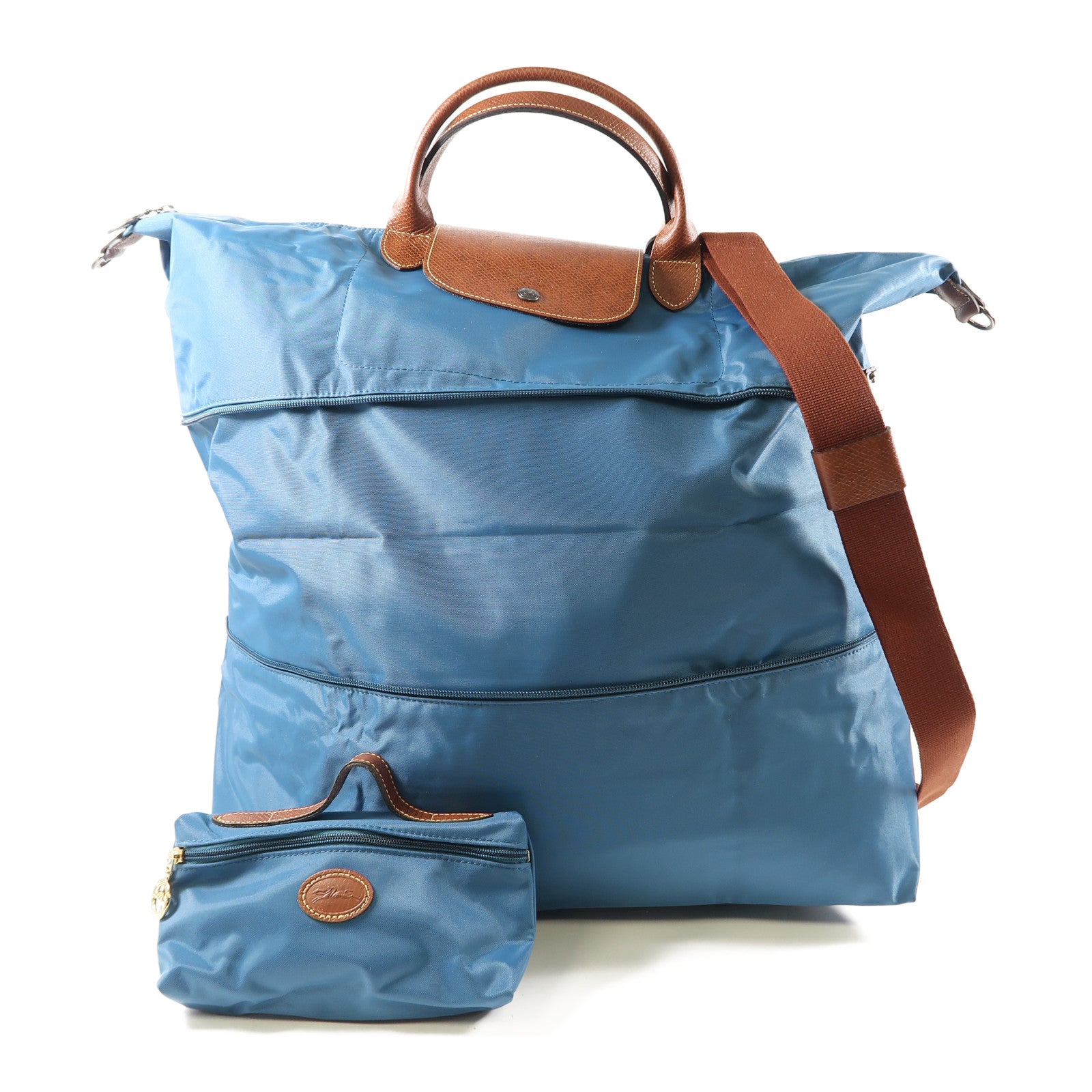 Longchamp 尼龍2 Way Bag銀扣手挽肩背兩用袋藍色