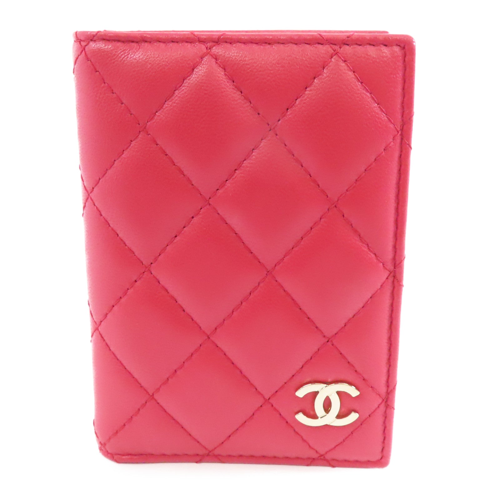 CHANEL 菱格羊皮皮革Card Case金扣卡片套紅色