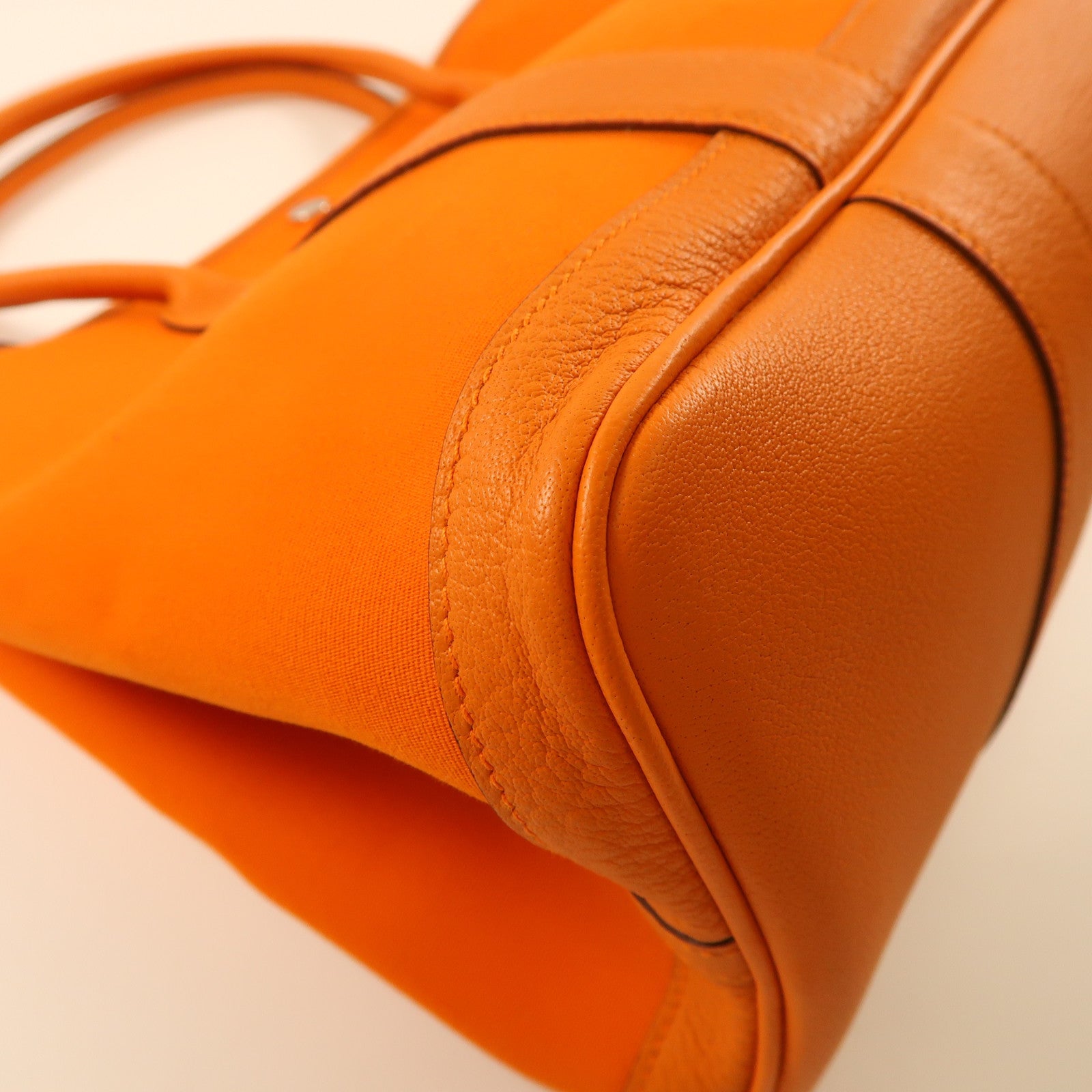 HERMES 帆布Garden Party PM銀扣手挽袋Orange橙色