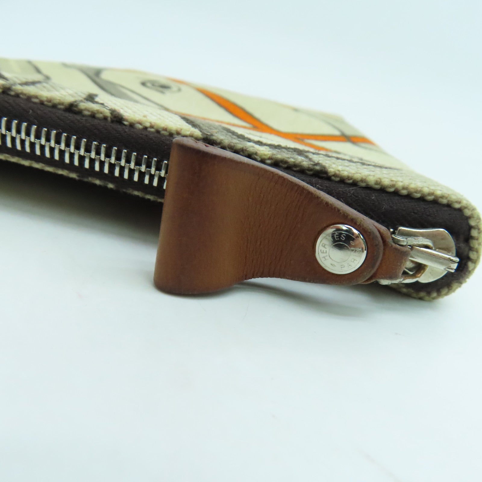 HERMES Canvas Steeple PM Silver Buckle Long Wallet Beige