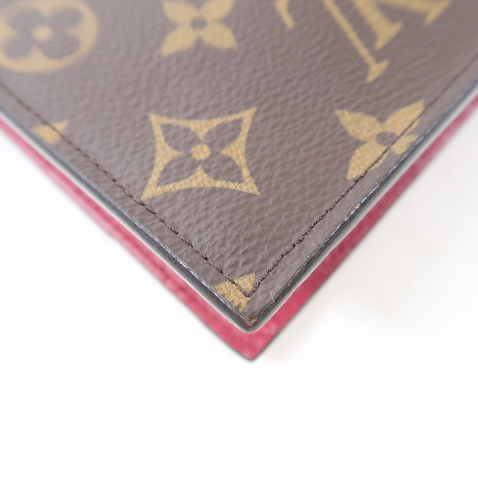 LOUIS VUITTON Monogram Portefeuille Flore金扣鏈帶肩背袋棕色/紅色