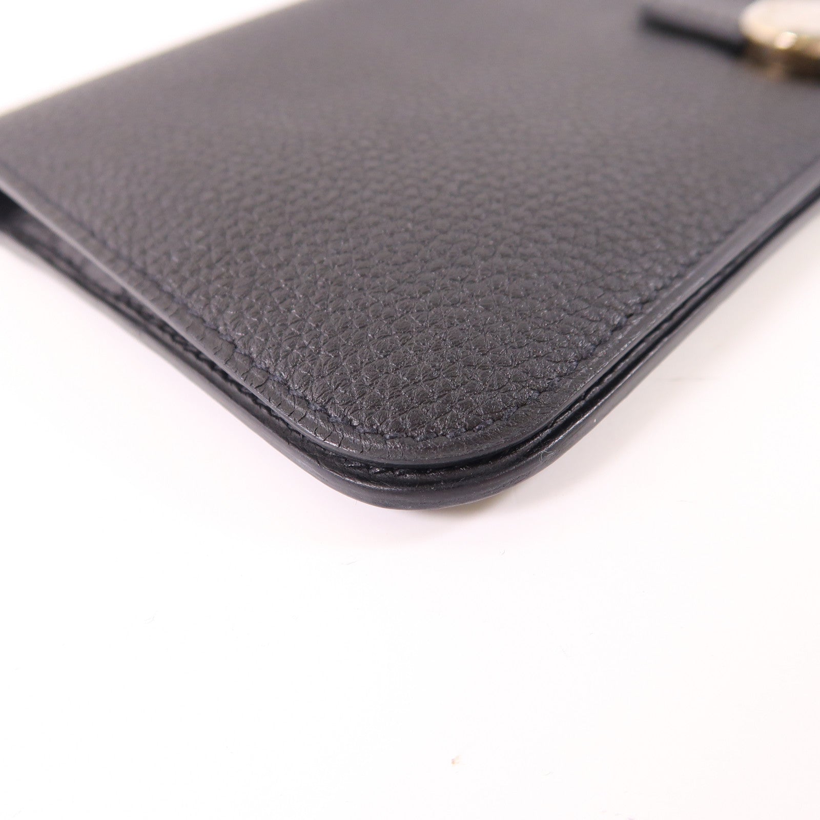 HERMES Clemence皮革Dogon MM銀扣長錢包89 Noir