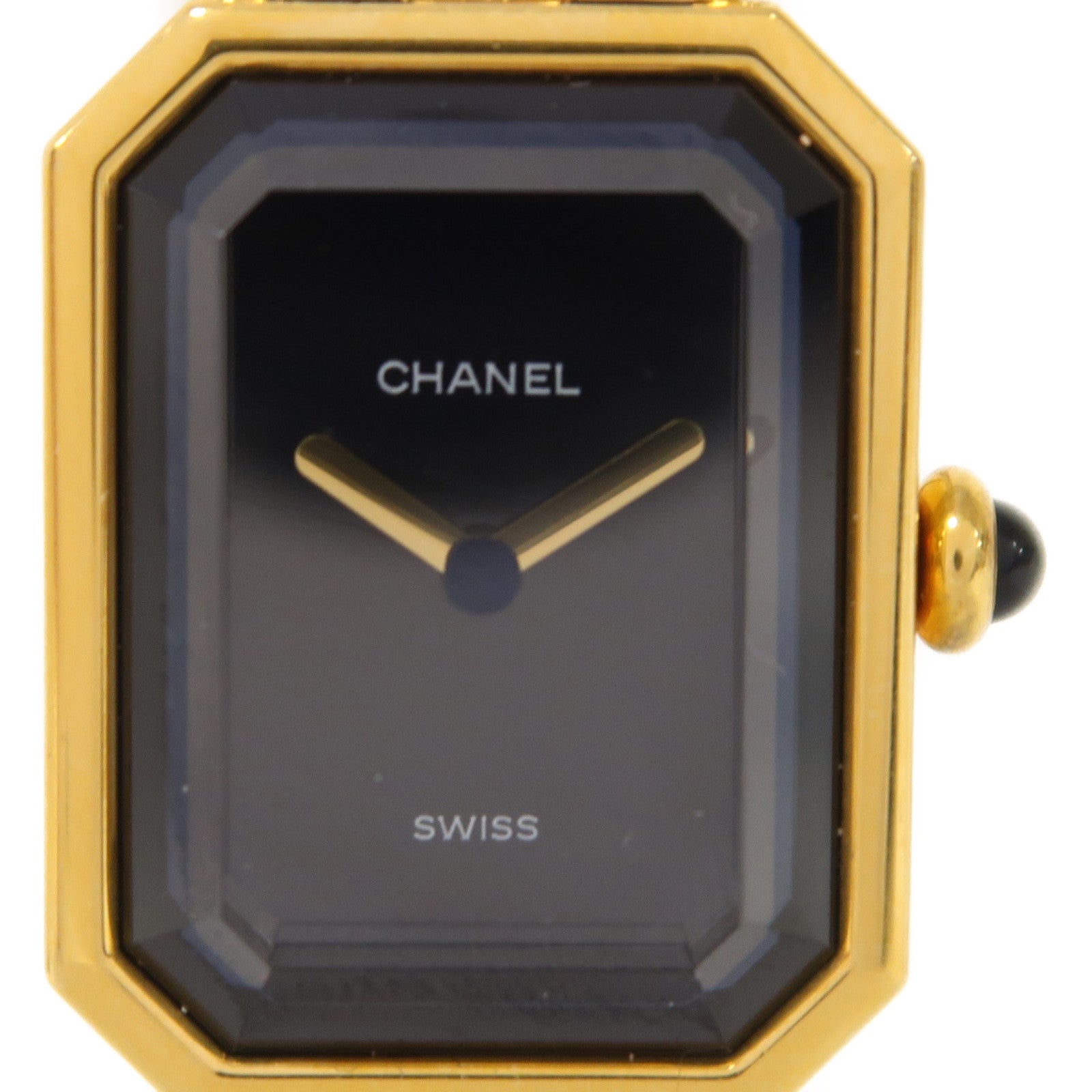 CHANEL Premiere S鍍金/皮革手錶石英機芯黑色