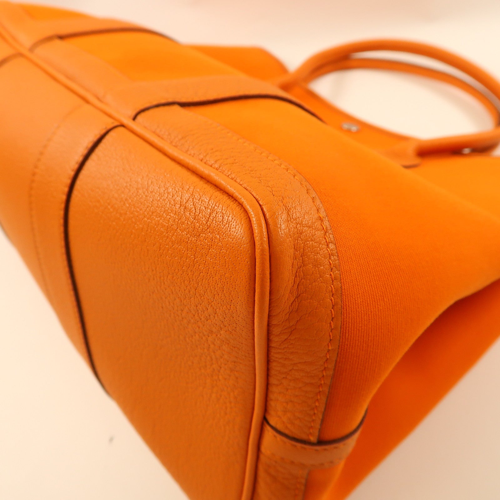 HERMES 帆布Garden Party PM銀扣手挽袋Orange橙色