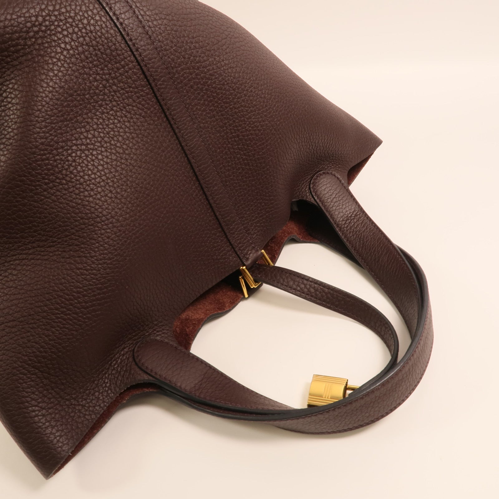 HERMES Clemence皮革Picotin MM金扣手挽袋Rouge Sellier