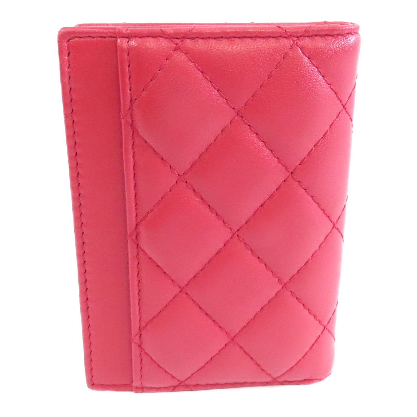CHANEL 菱格羊皮皮革Card Case金扣卡片套紅色
