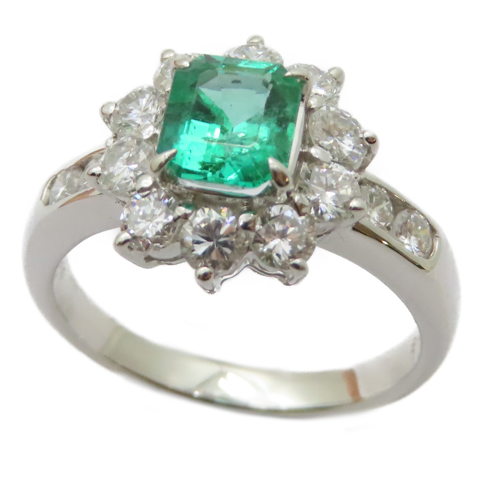 JEWELRY PT900鉑金Emerald Diamond Ring 0.84ct綠寶石/0.96ct鑽石戒指US#6.25