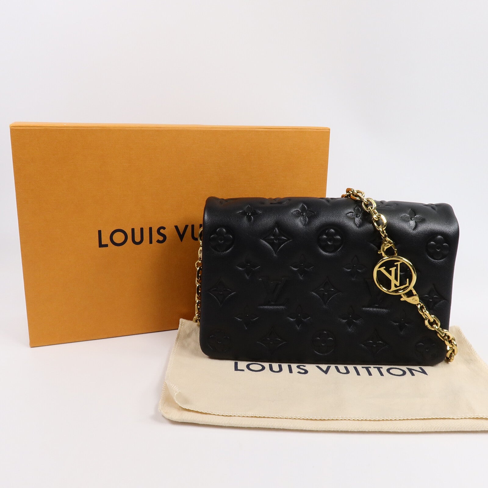 LOUIS VUITTON Monogram Lambskin Pochette Coussin鏈帶肩背袋