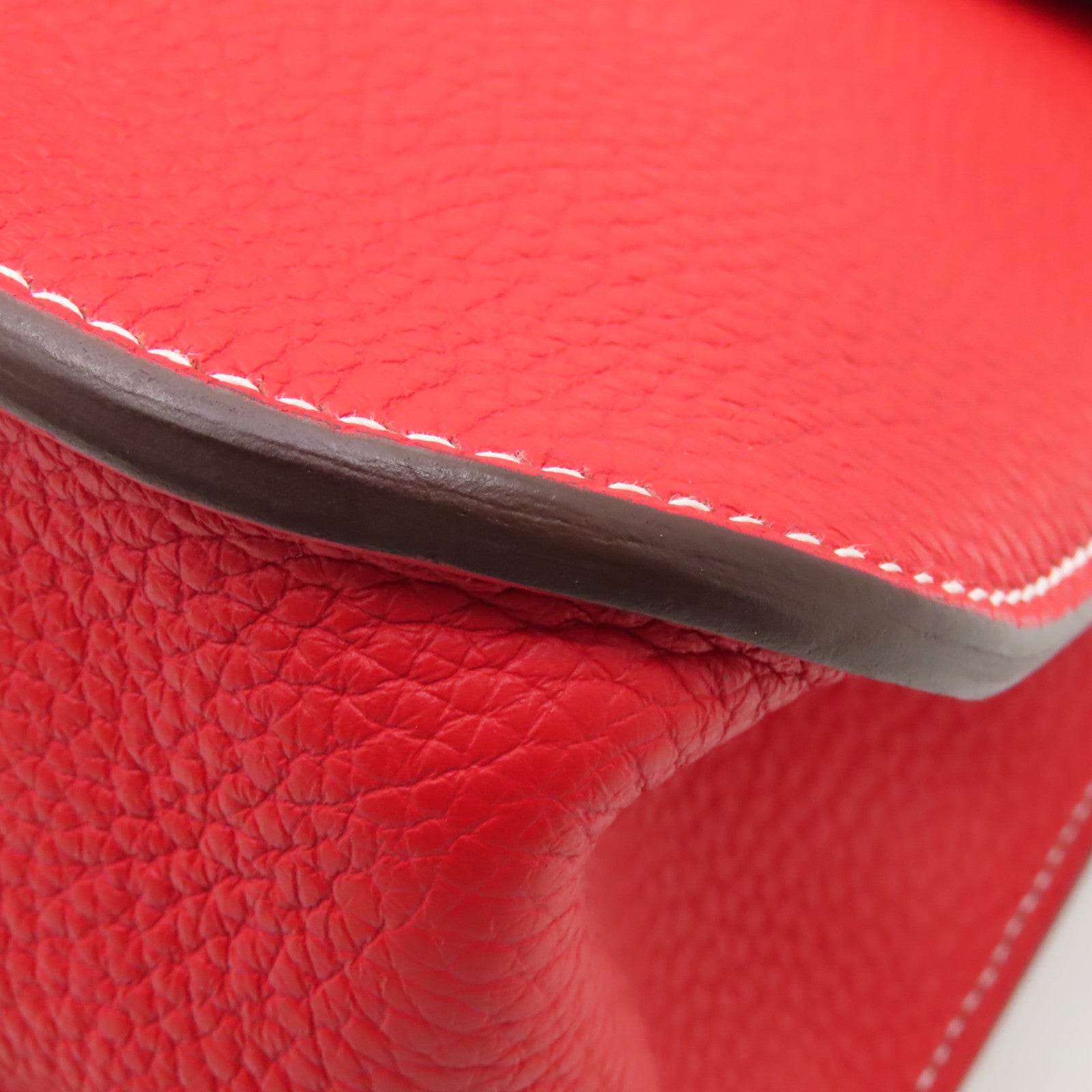 HERMES 【激減優惠】Clemence皮革Halzan 31銀扣手挽肩背兩用袋Rouge Coeur紅色