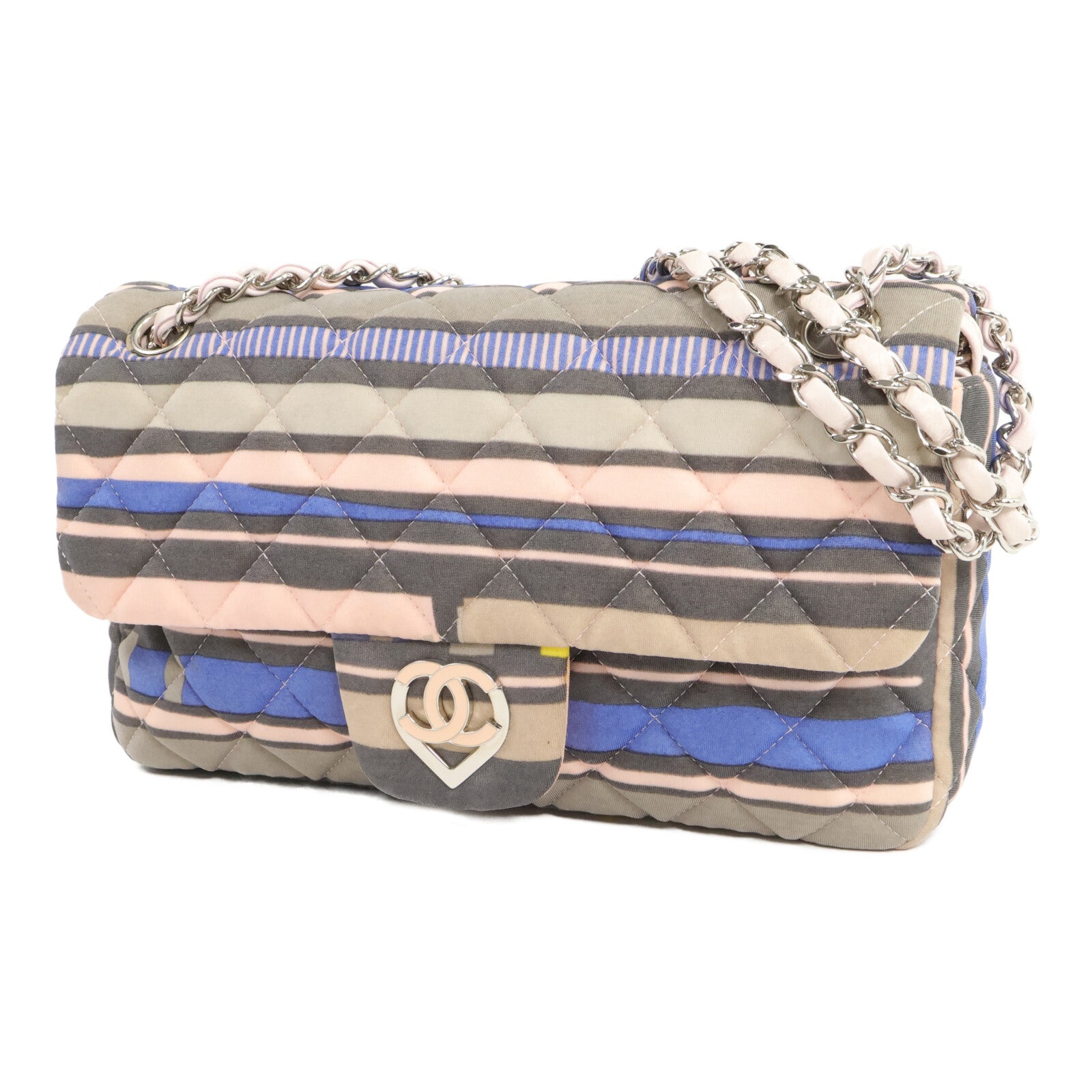 CHANEL 帆布Heart Flap鏈帶肩背袋