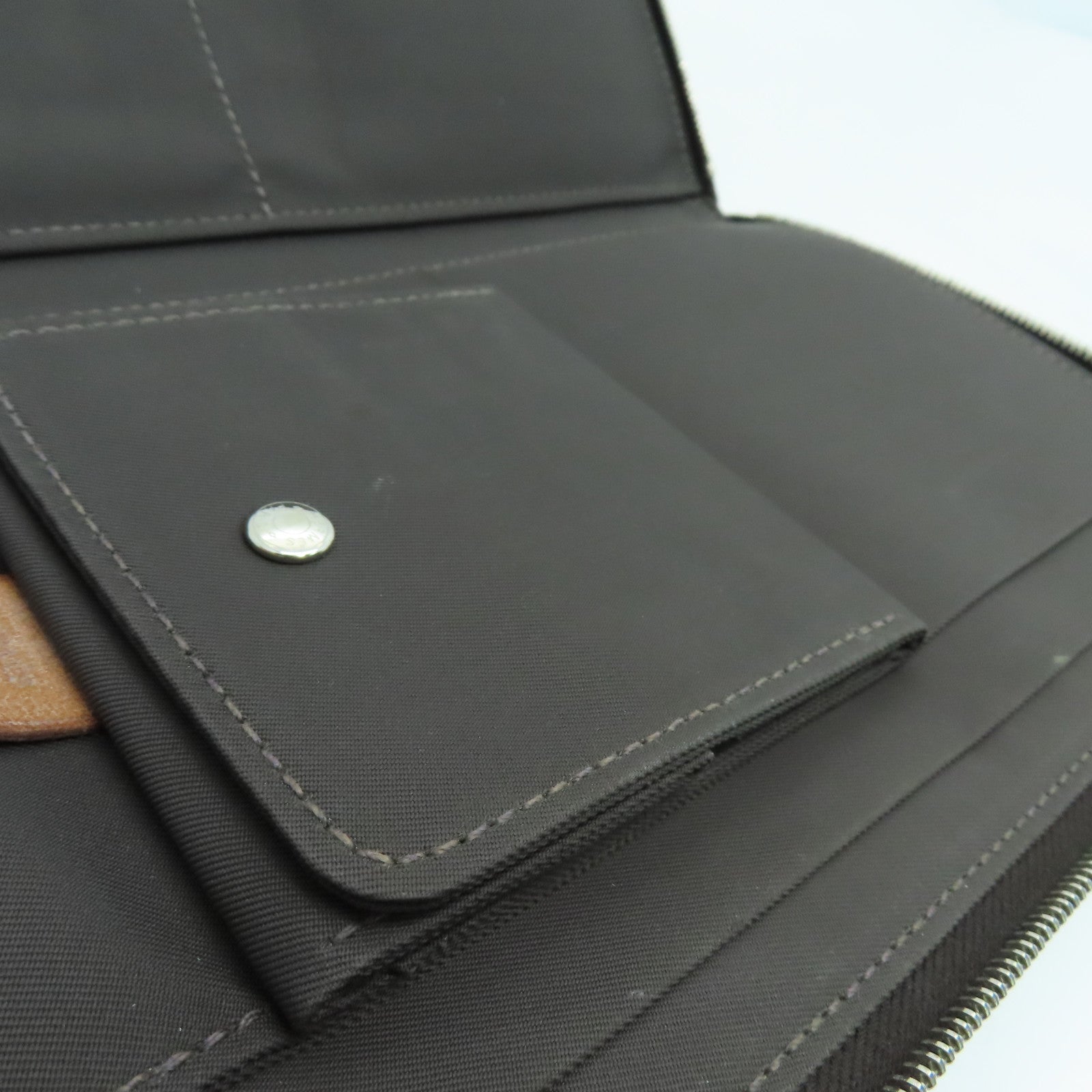 HERMES Canvas Steeple PM Silver Buckle Long Wallet Beige