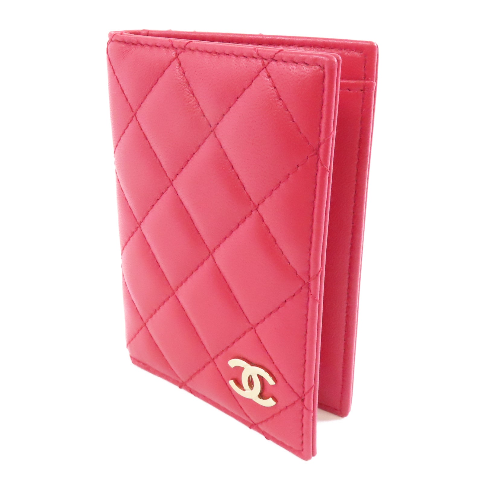 CHANEL 菱格羊皮皮革Card Case金扣卡片套紅色
