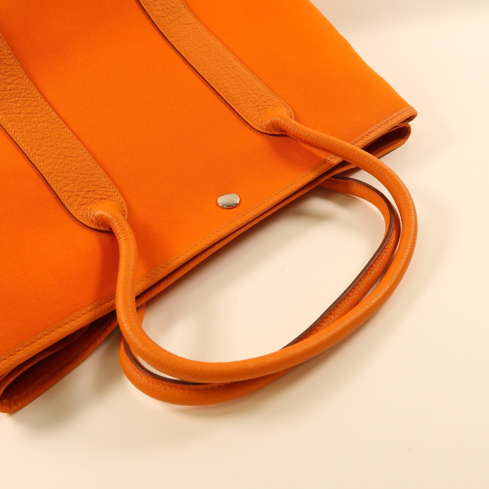 HERMES 帆布Garden Party PM銀扣手挽袋Orange橙色