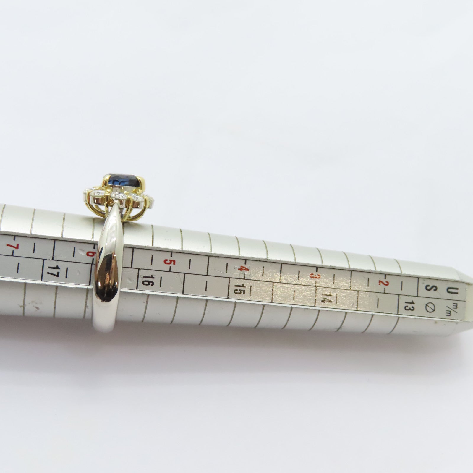 JEWELRY 【激減優惠】PT900鉑金/18K黃金Sapphire Diamond Ring 1.44ct藍寶石/0.74ct鑽石戒指US#5.75