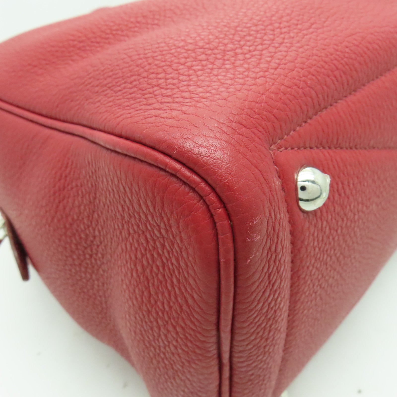 HERMES Clemence皮革Victoria銀扣肩背袋紅色