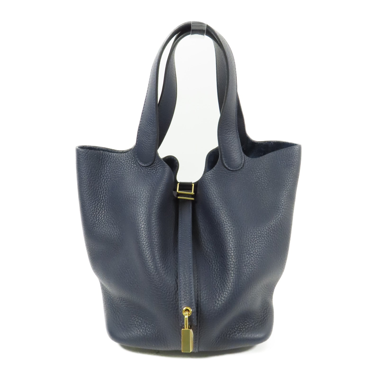 HERMES Clemence皮革Picotin MM金扣手挽袋Bleu Nuit