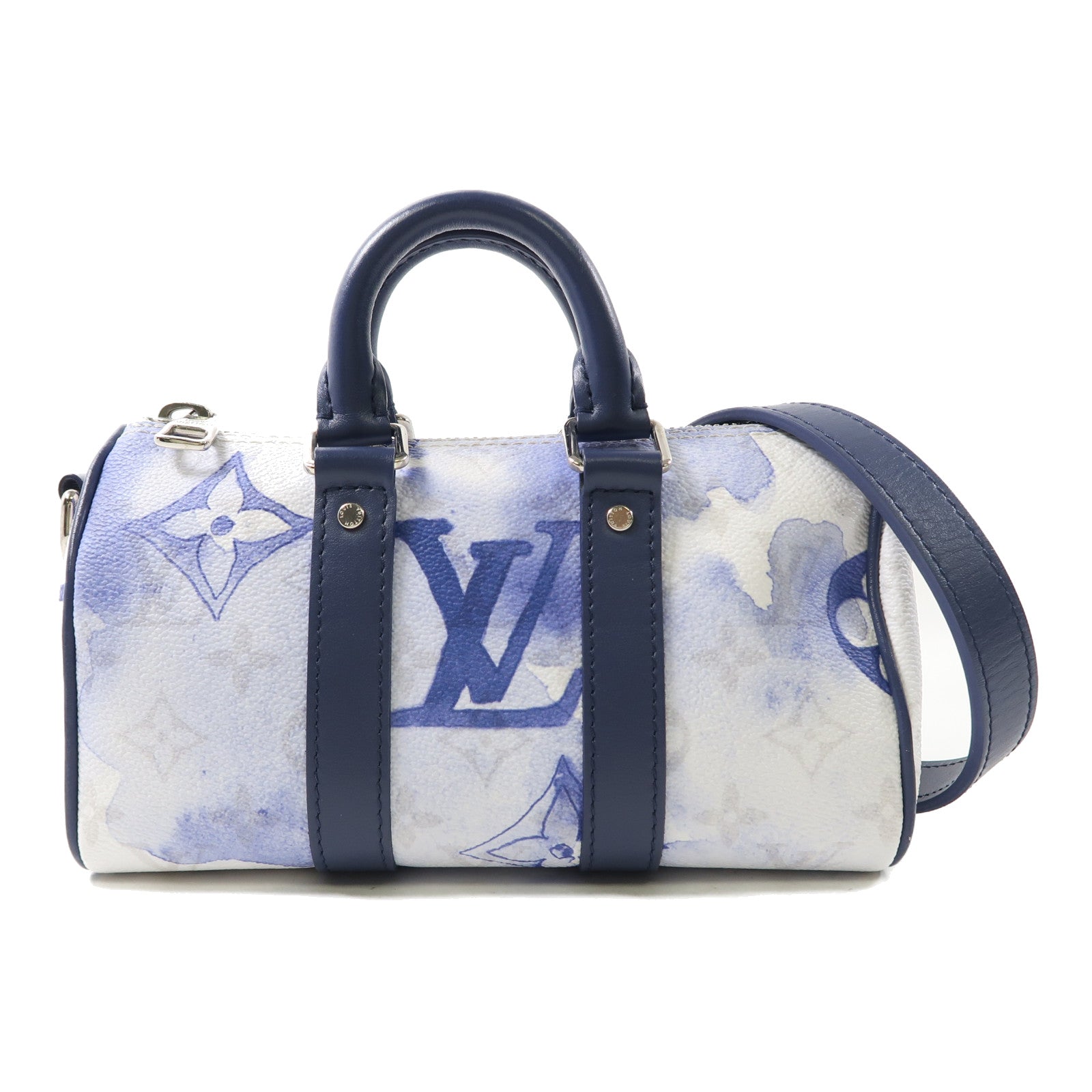 LOUIS VUITTON Monogram Watercolor Keepall XS銀扣手挽肩背兩用袋白色/藍色