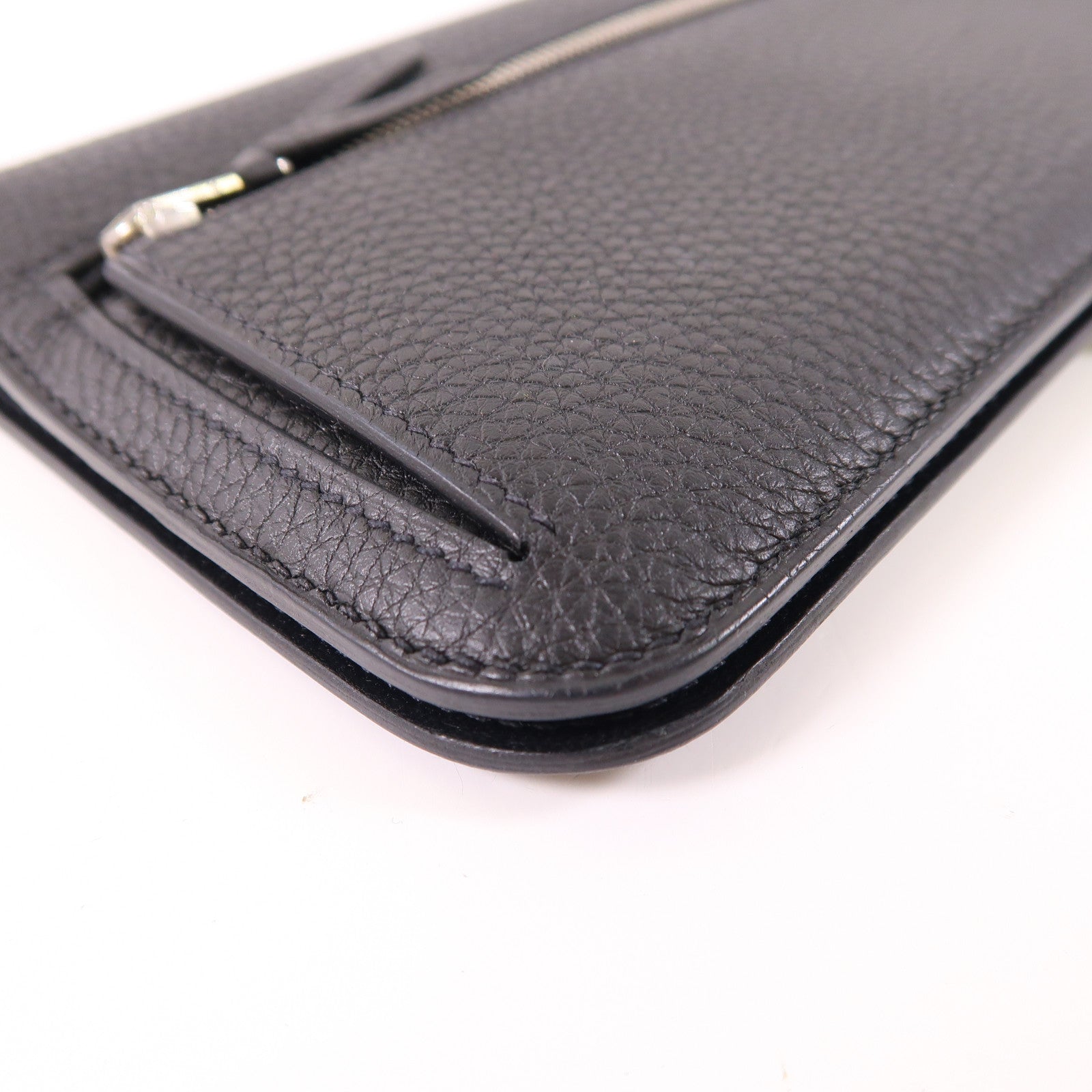 HERMES Clemence皮革Dogon MM銀扣長錢包89 Noir