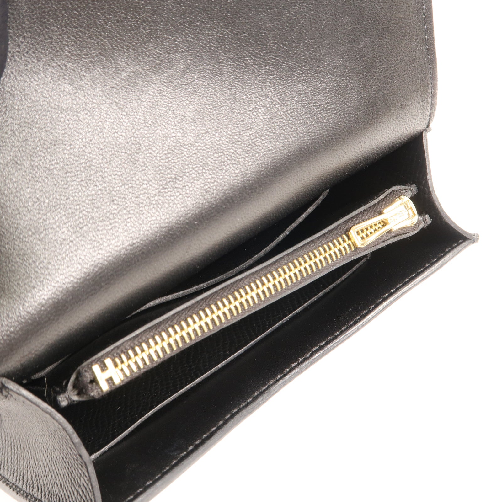 HERMES Epsom皮革Constance Slim金扣錢包Noir