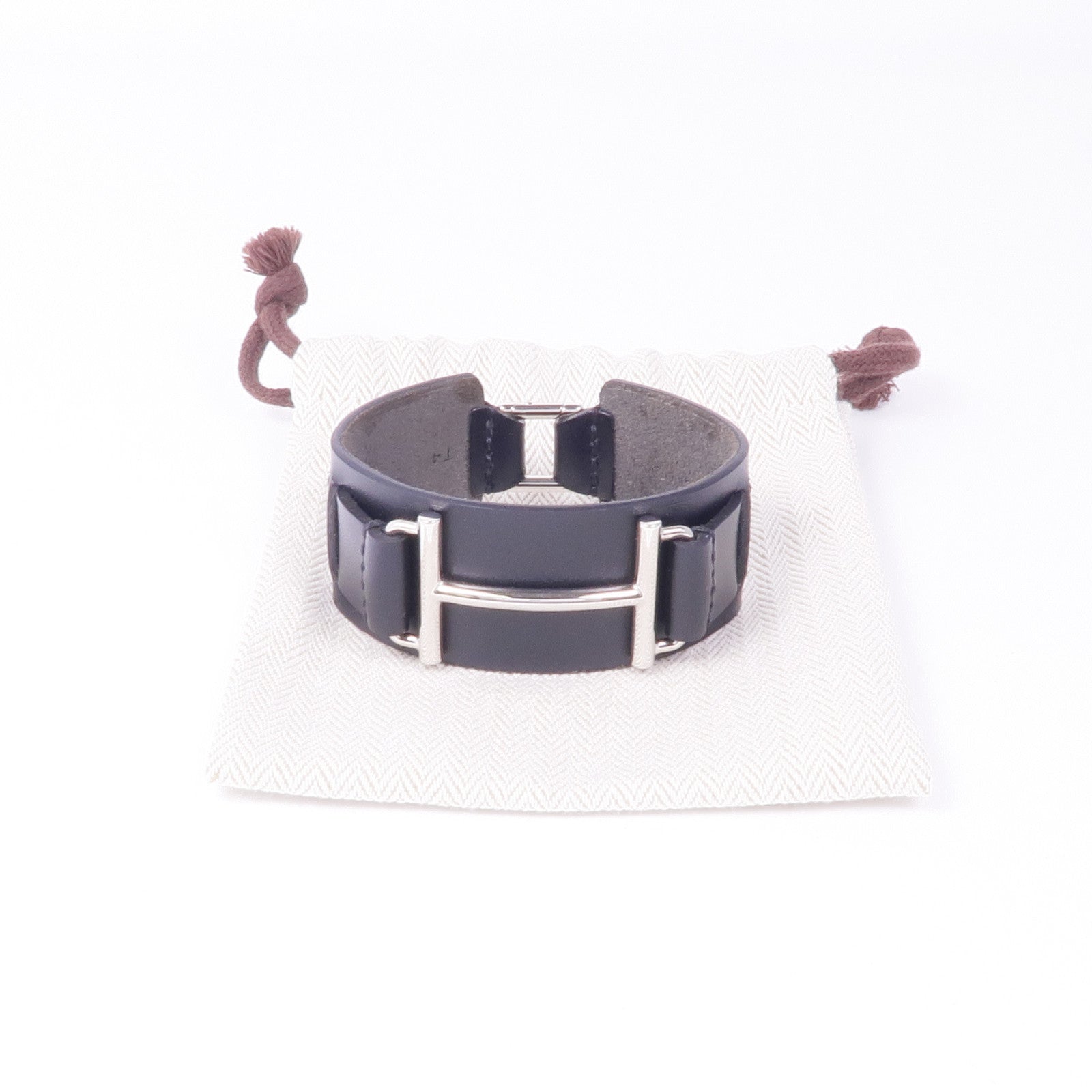 HERMES Swift皮革Cuir Bracelet銀扣手帶Noir