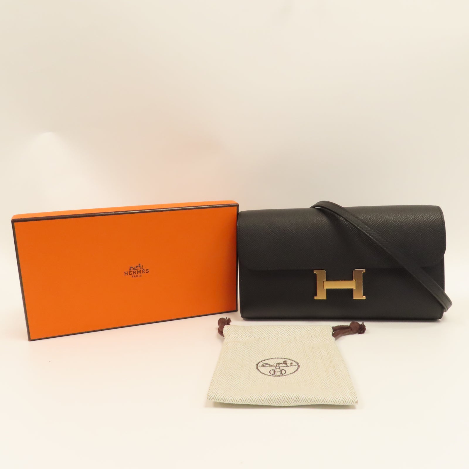 HERMES Epsom皮革Constance To Go金扣肩背袋Noir黑色
