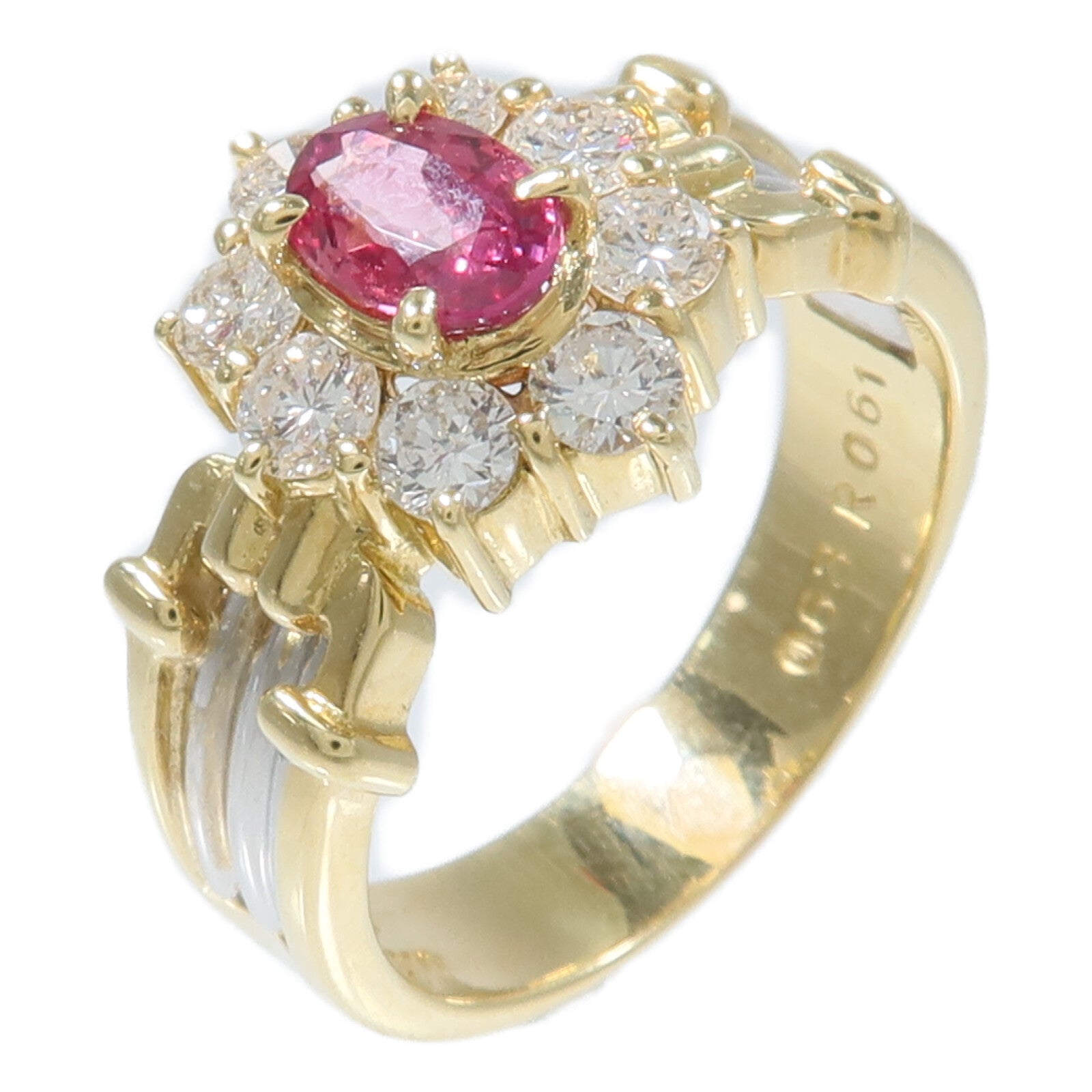 JEWELRY 18K黃金/PT900鉑金Ruby Diamond Ring紅寶石/鑽石戒指