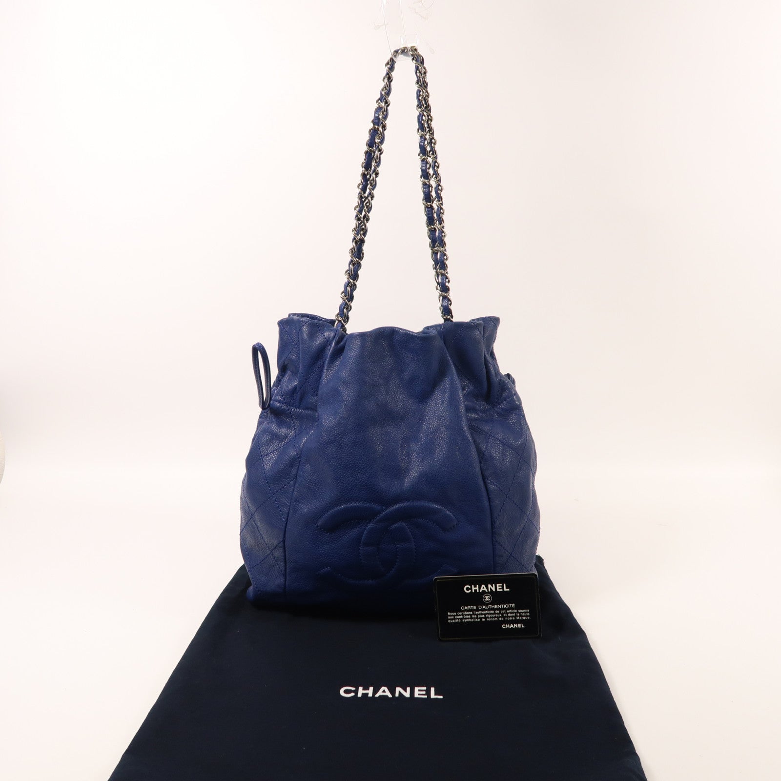 CHANEL 牛皮皮革Chain Shoulder銀扣鏈帶肩背袋