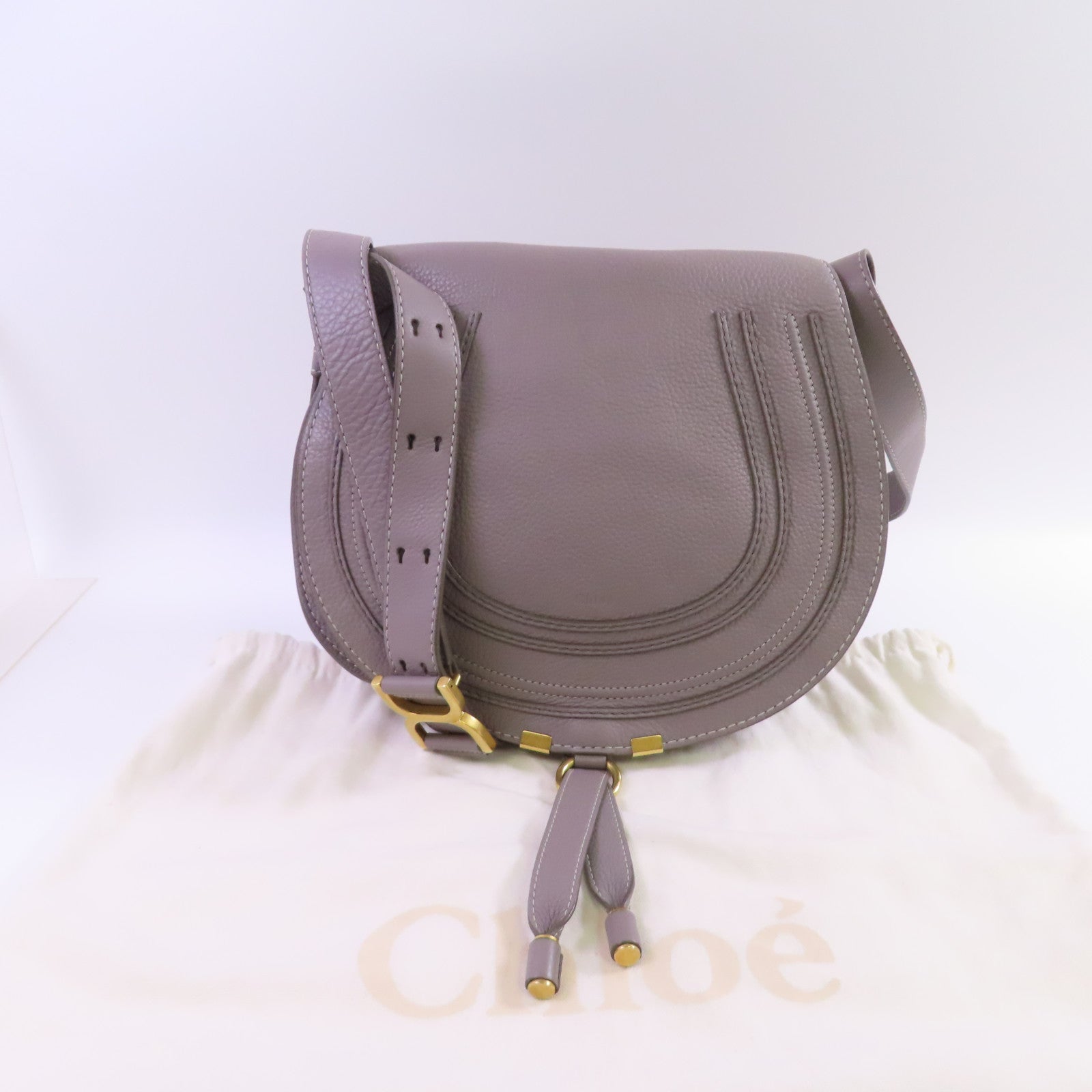 Chloe 牛皮皮革Marcie Shoulder Bag金扣肩背袋灰色
