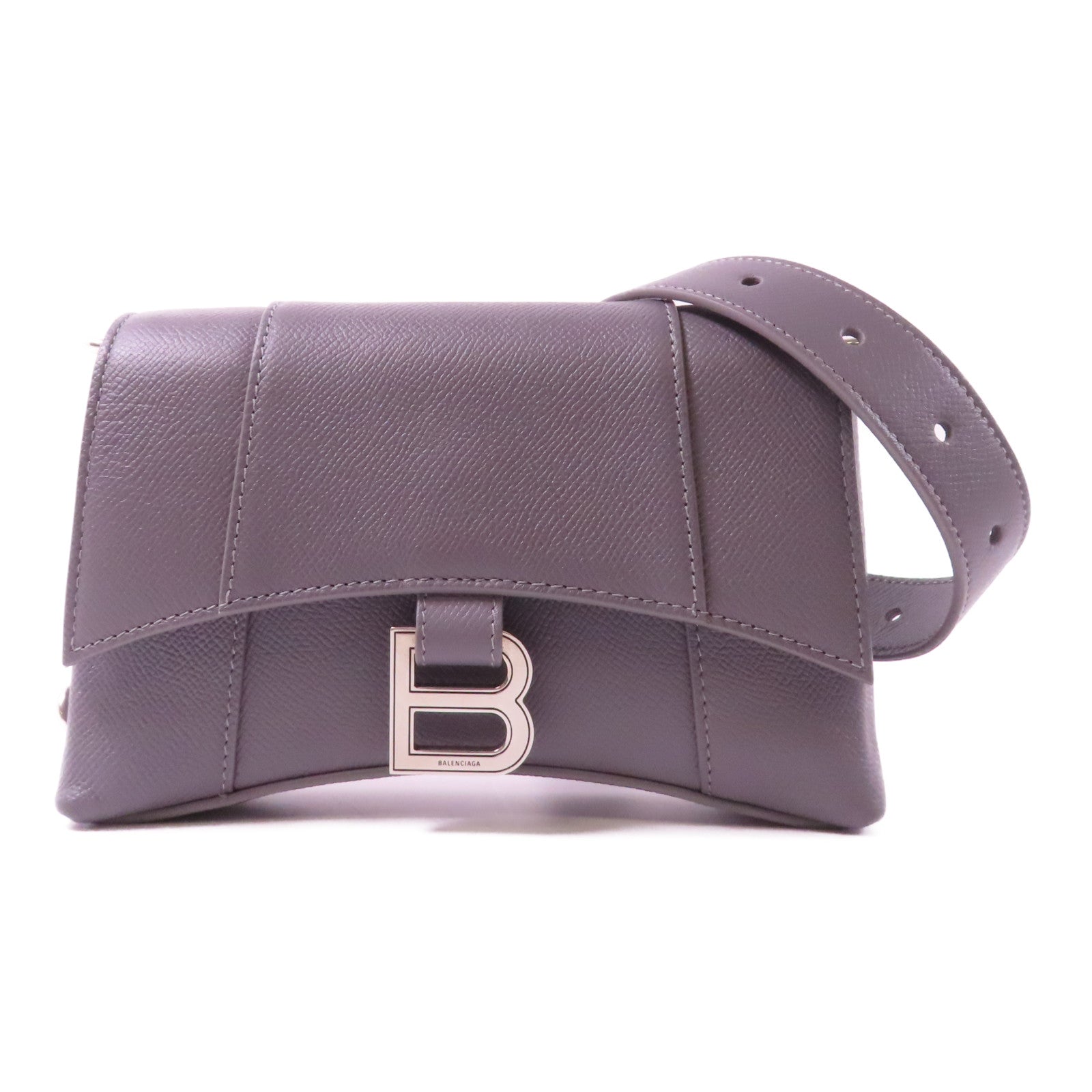 BALENCIAGA 牛皮皮革Downtown XXS銀扣肩背袋灰色