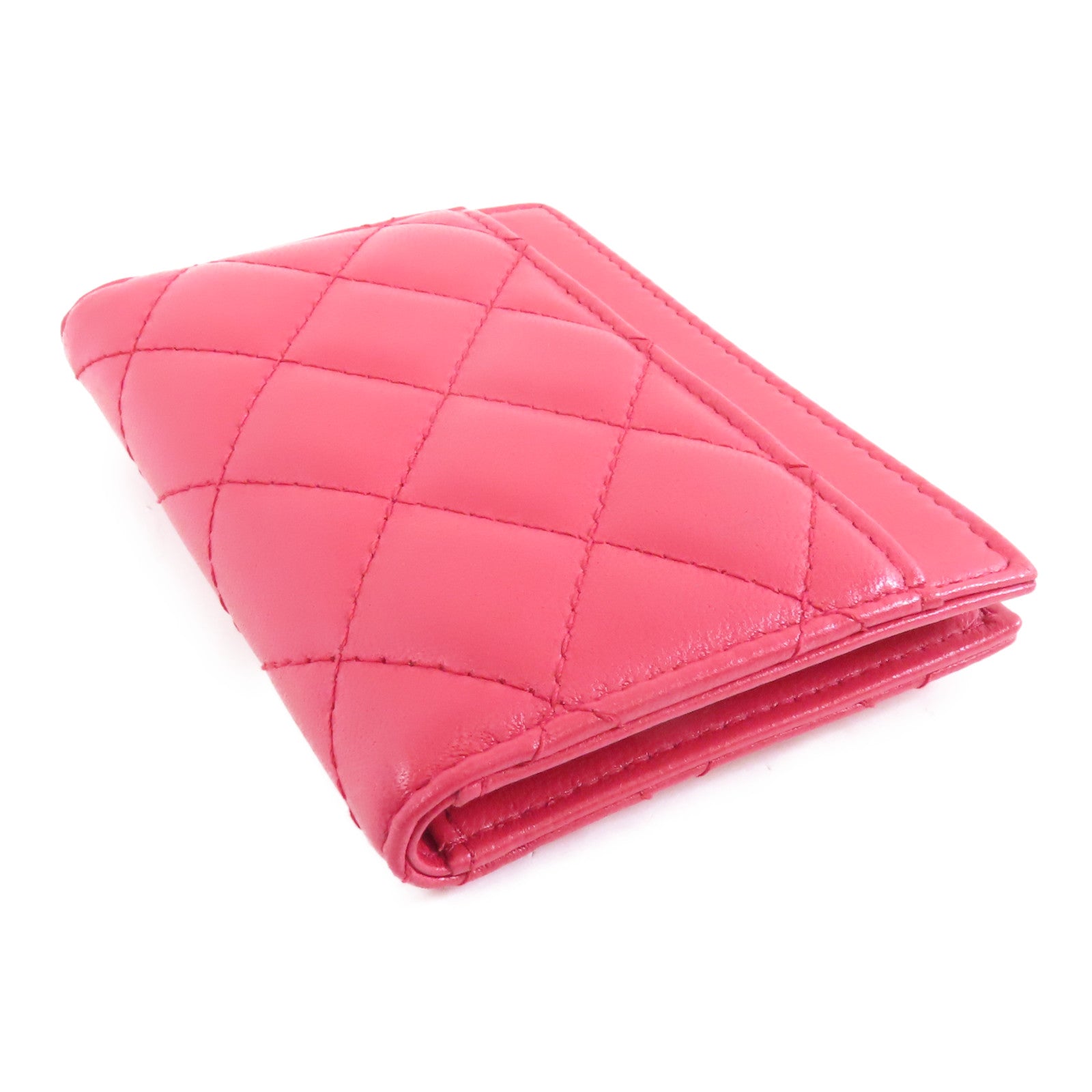 CHANEL 菱格羊皮皮革Card Case金扣卡片套紅色