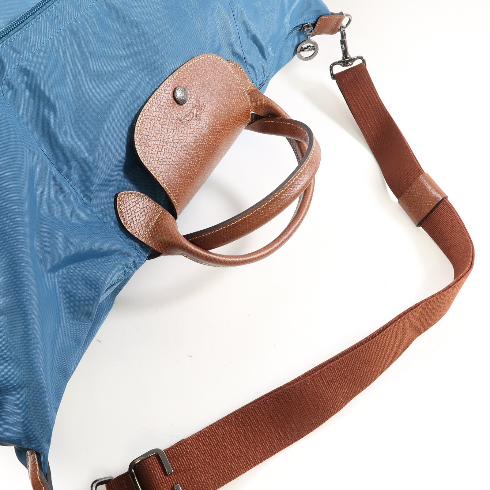 Longchamp 尼龍2 Way Bag銀扣手挽肩背兩用袋藍色