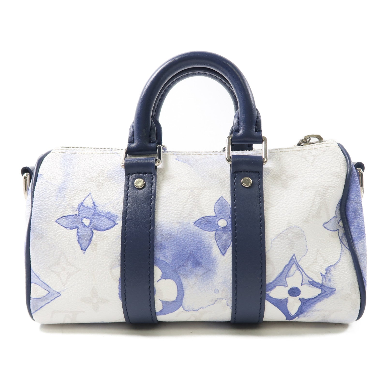 LOUIS VUITTON Monogram Watercolor Keepall XS銀扣手挽肩背兩用袋白色/藍色