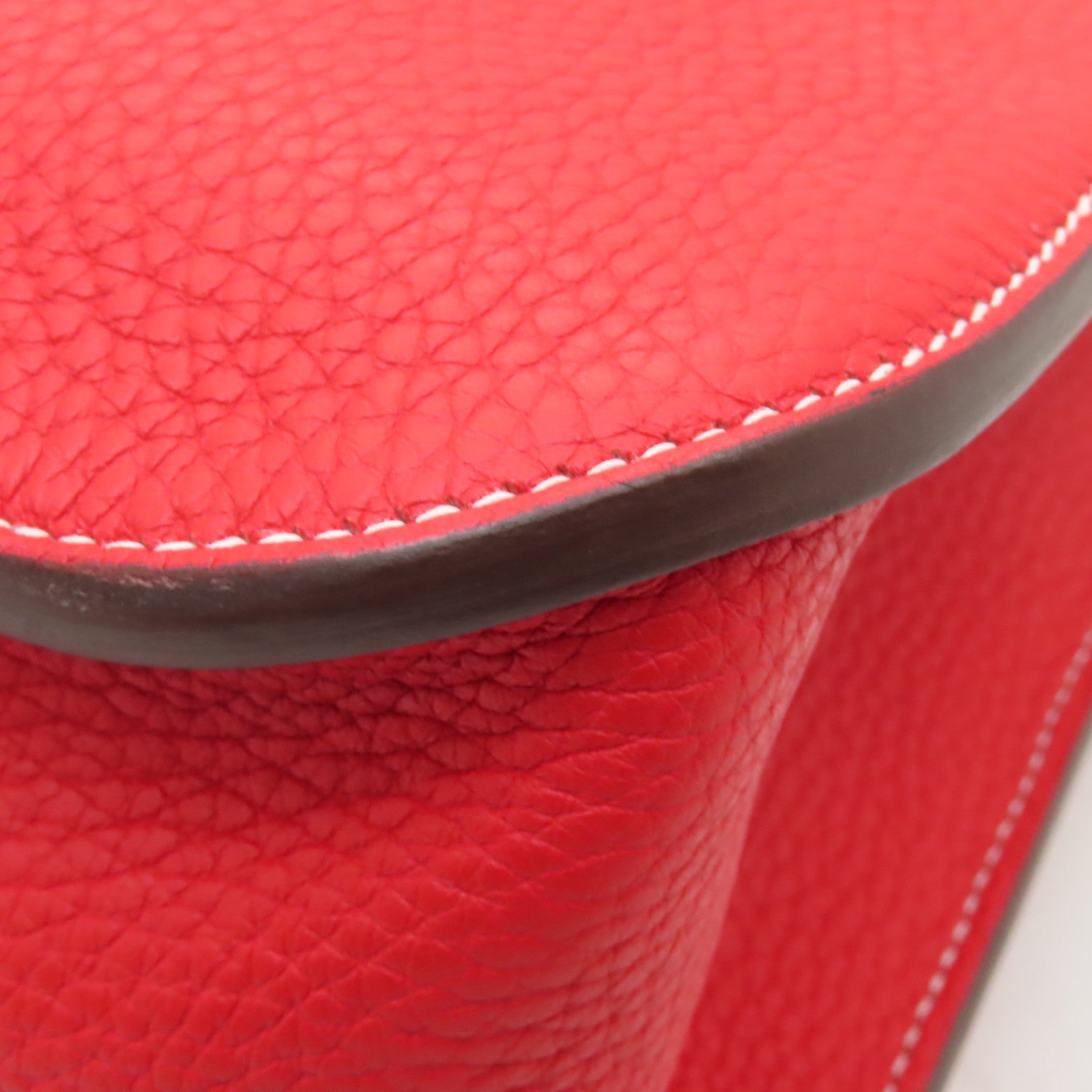 HERMES 【激減優惠】Clemence皮革Halzan 31銀扣手挽肩背兩用袋Rouge Coeur紅色