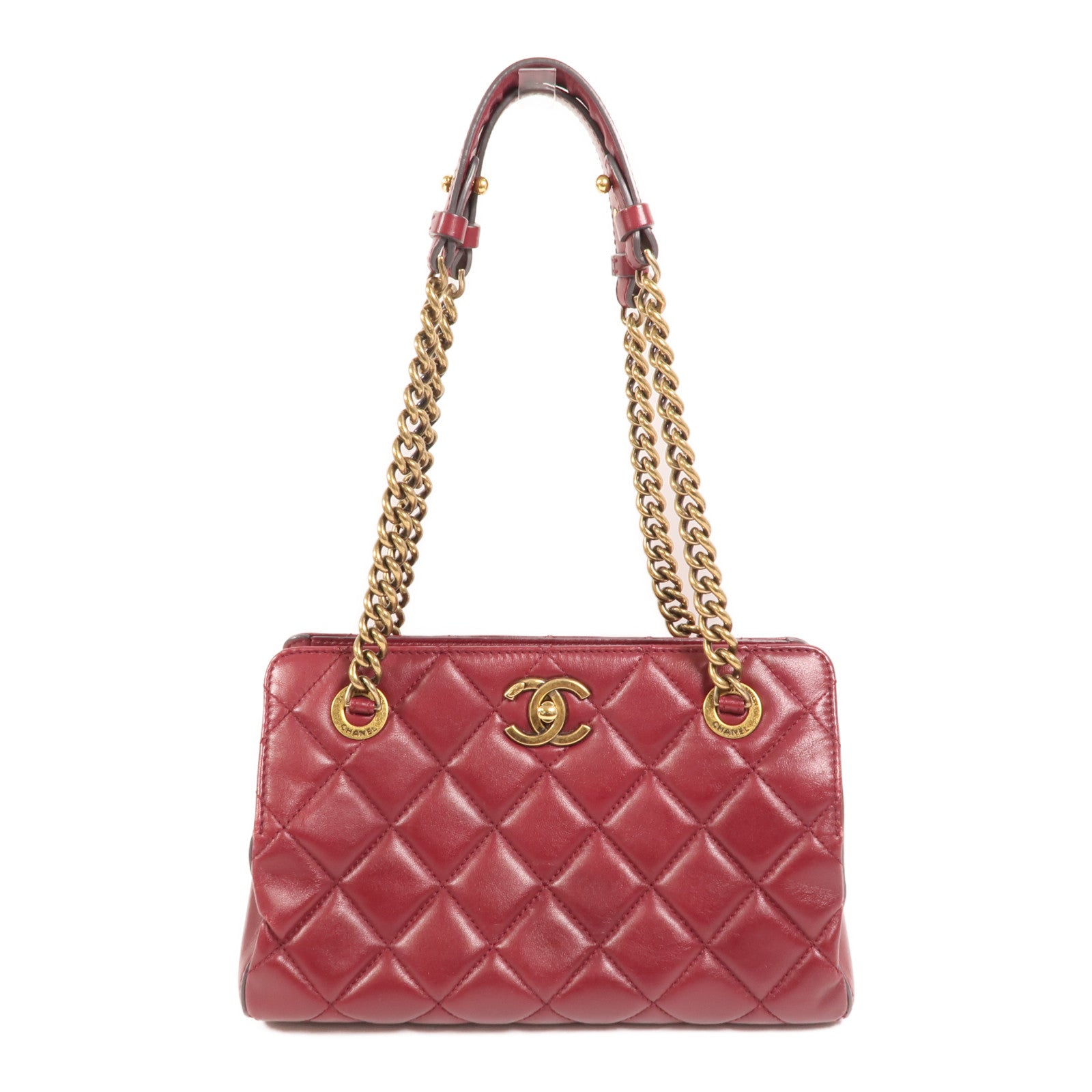 CHANEL 牛皮皮革Tote Bag金扣鏈帶肩背袋