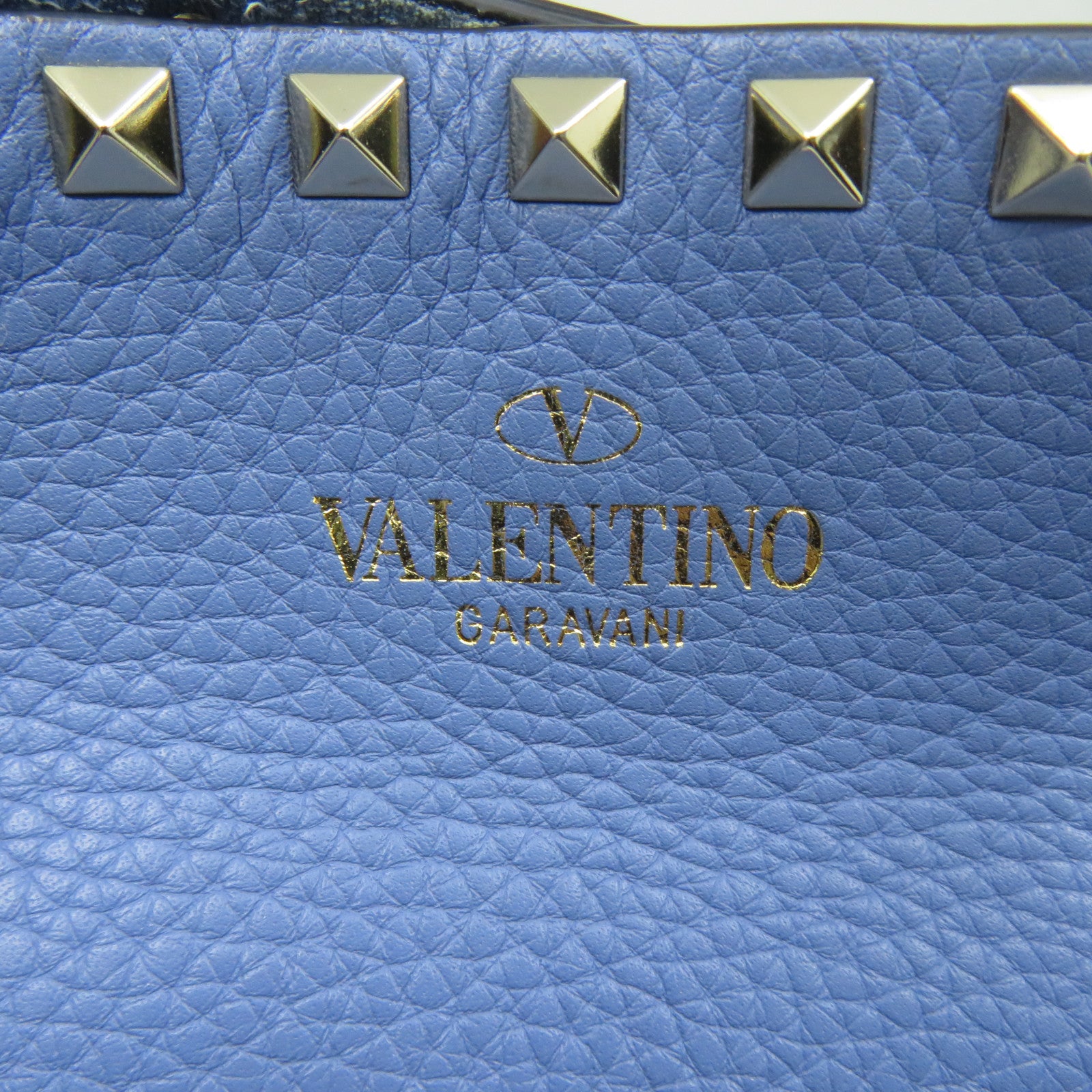 Valentino 牛皮皮革Tote Bag金扣手挽袋藍色