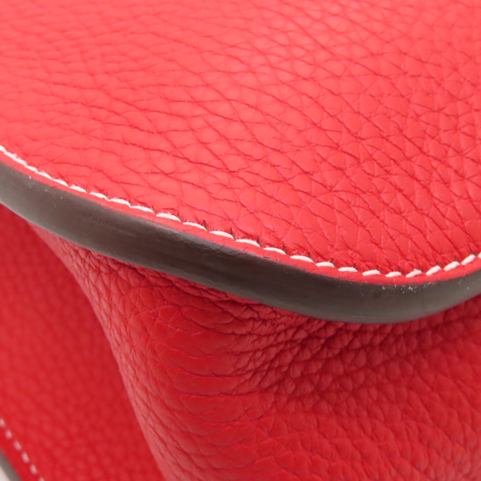 HERMES 【激減優惠】Clemence皮革Halzan 31銀扣手挽肩背兩用袋Rouge Coeur紅色