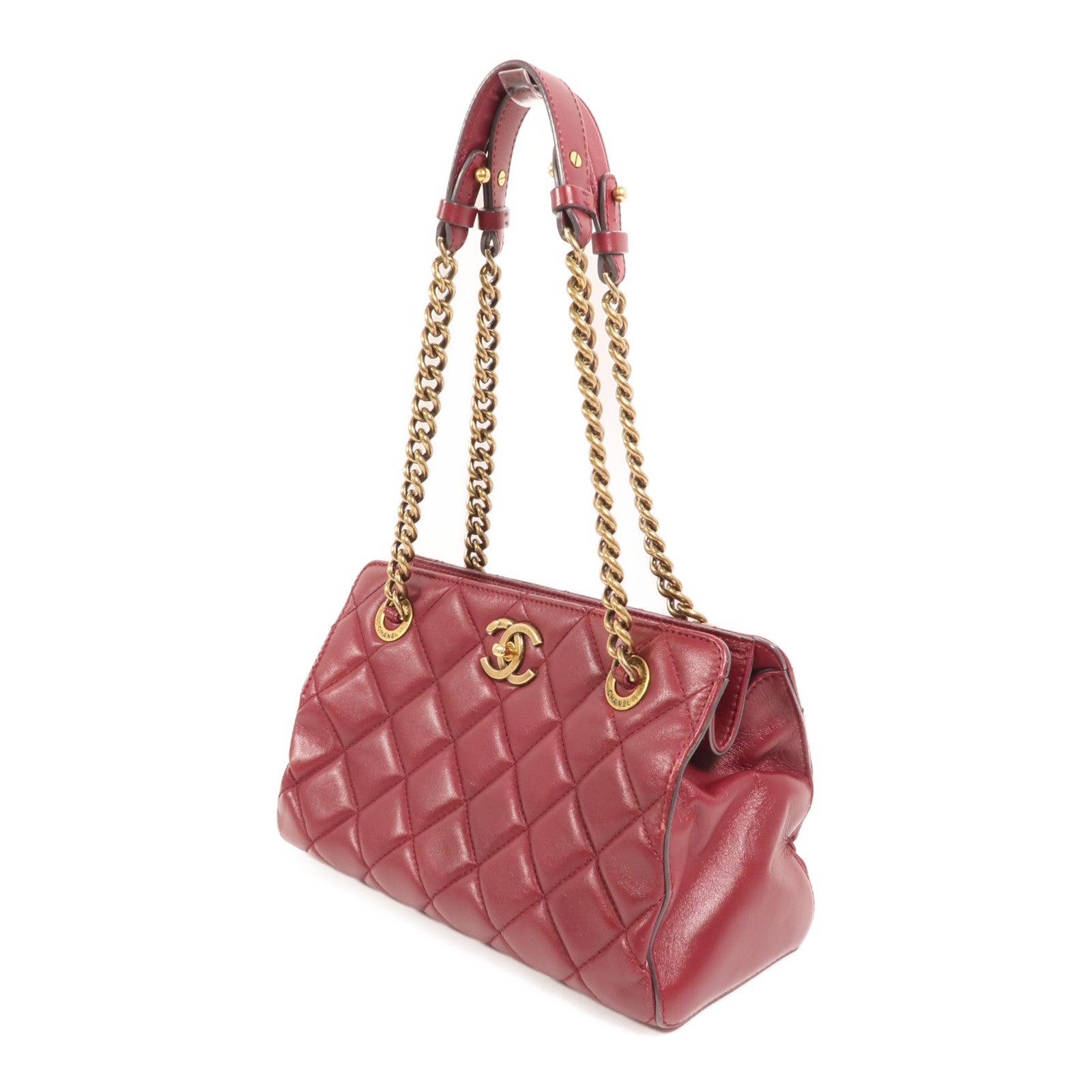 CHANEL 牛皮皮革Tote Bag金扣鏈帶肩背袋