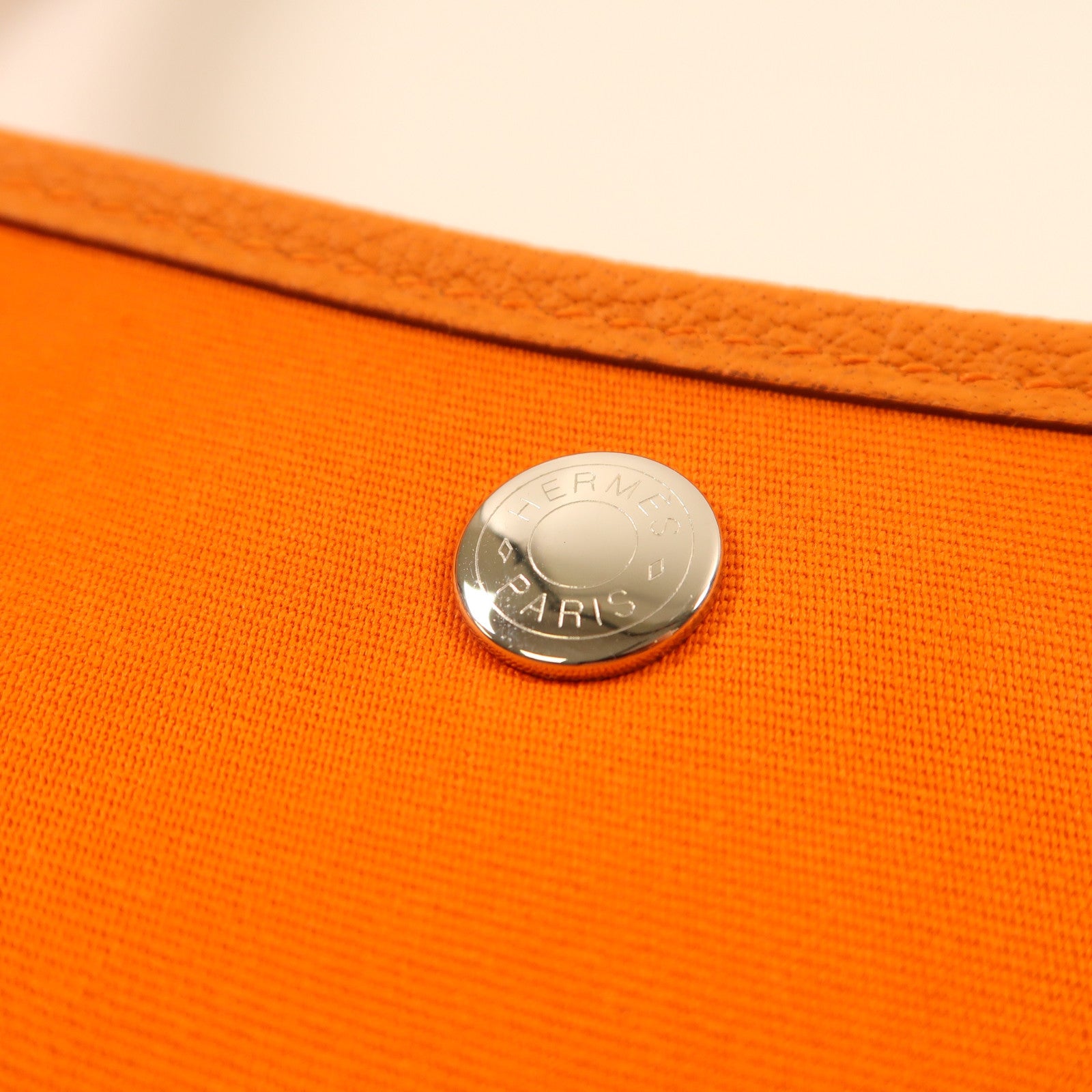 HERMES 帆布Garden Party PM銀扣手挽袋Orange橙色