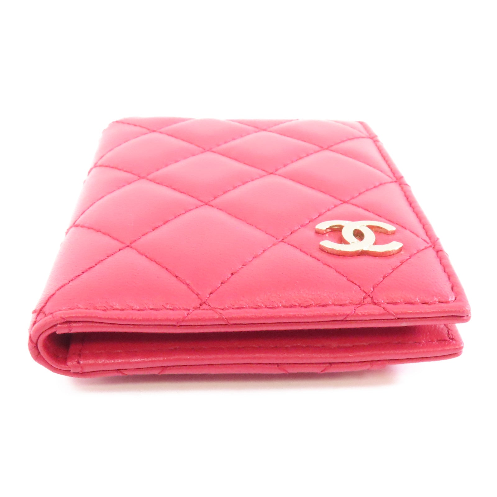 CHANEL 菱格羊皮皮革Card Case金扣卡片套紅色