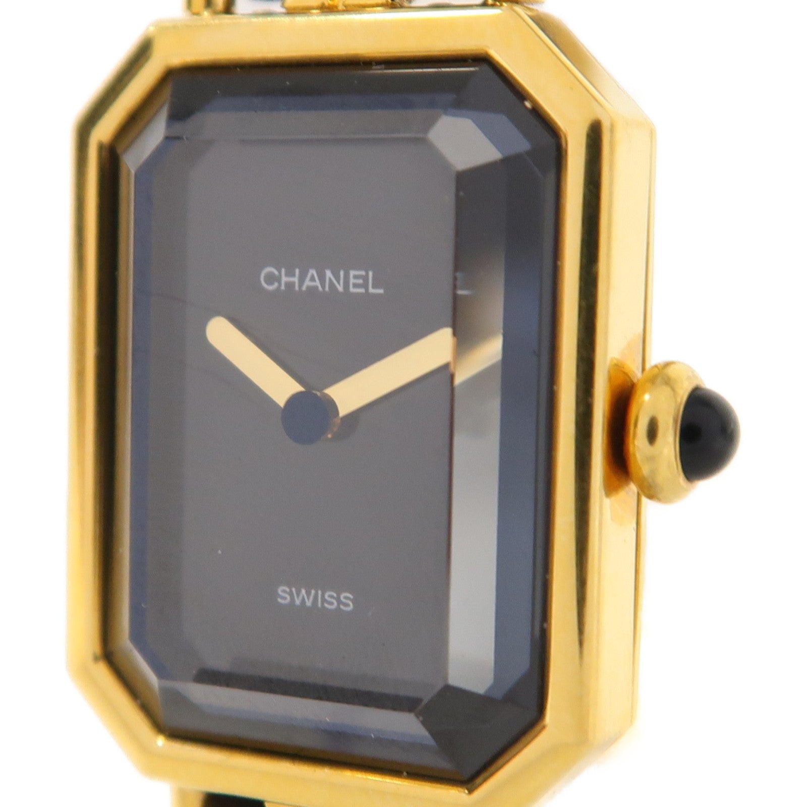 CHANEL Premiere S鍍金/皮革手錶石英機芯黑色