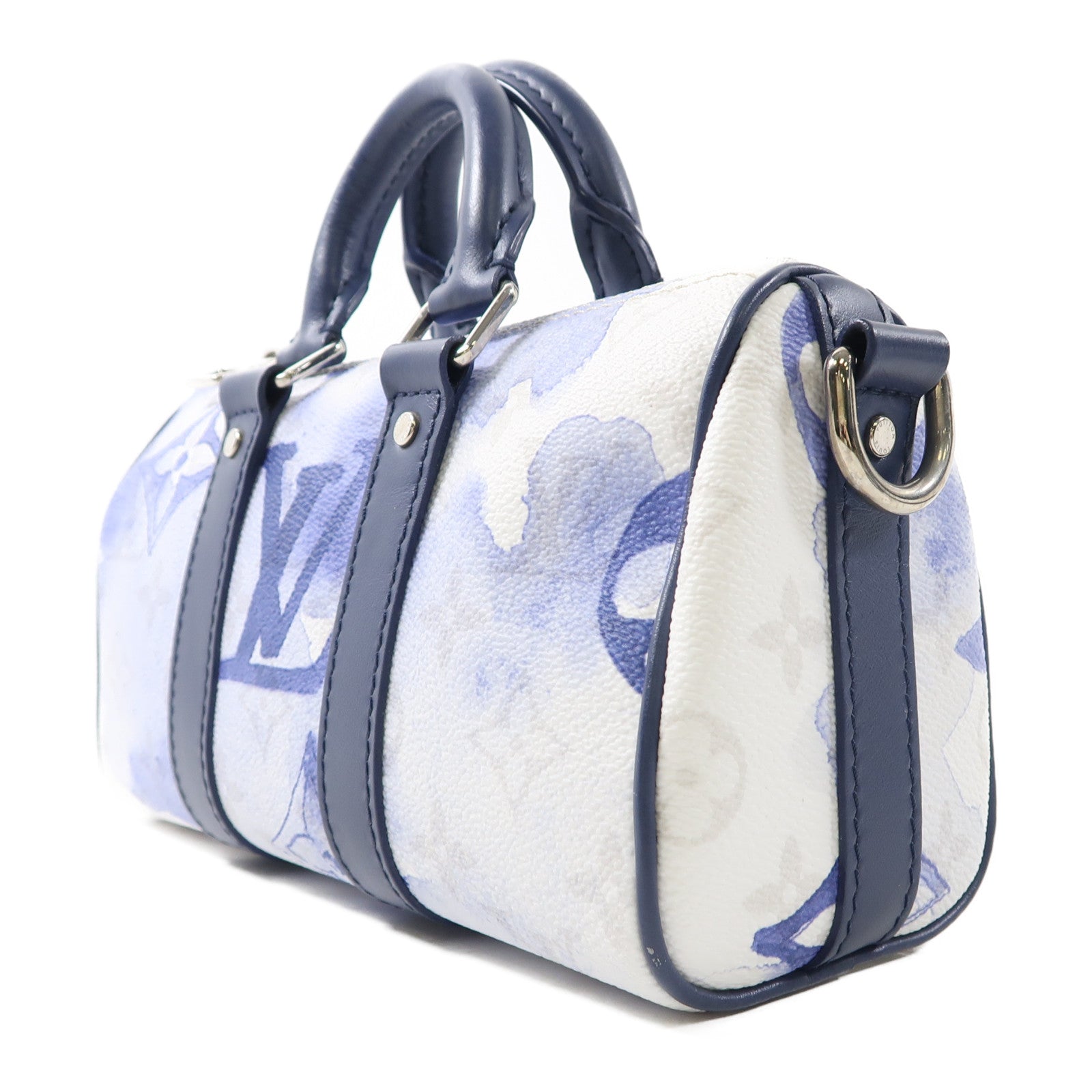 LOUIS VUITTON Monogram Watercolor Keepall XS銀扣手挽肩背兩用袋白色/藍色