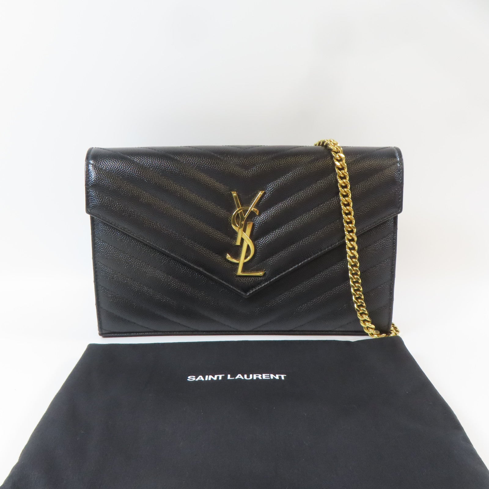 SAINT LAURENT 牛皮皮革Chain Shoulder Bag金扣鏈帶肩背袋黑色