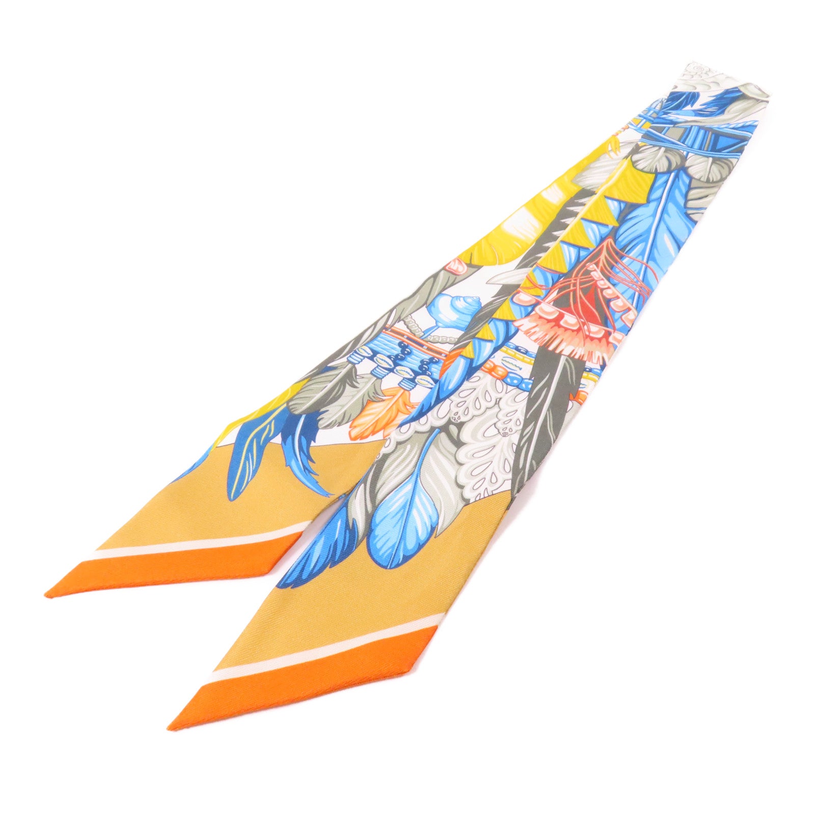 HERMES 絲質Twilly絲巾黄色/彩色