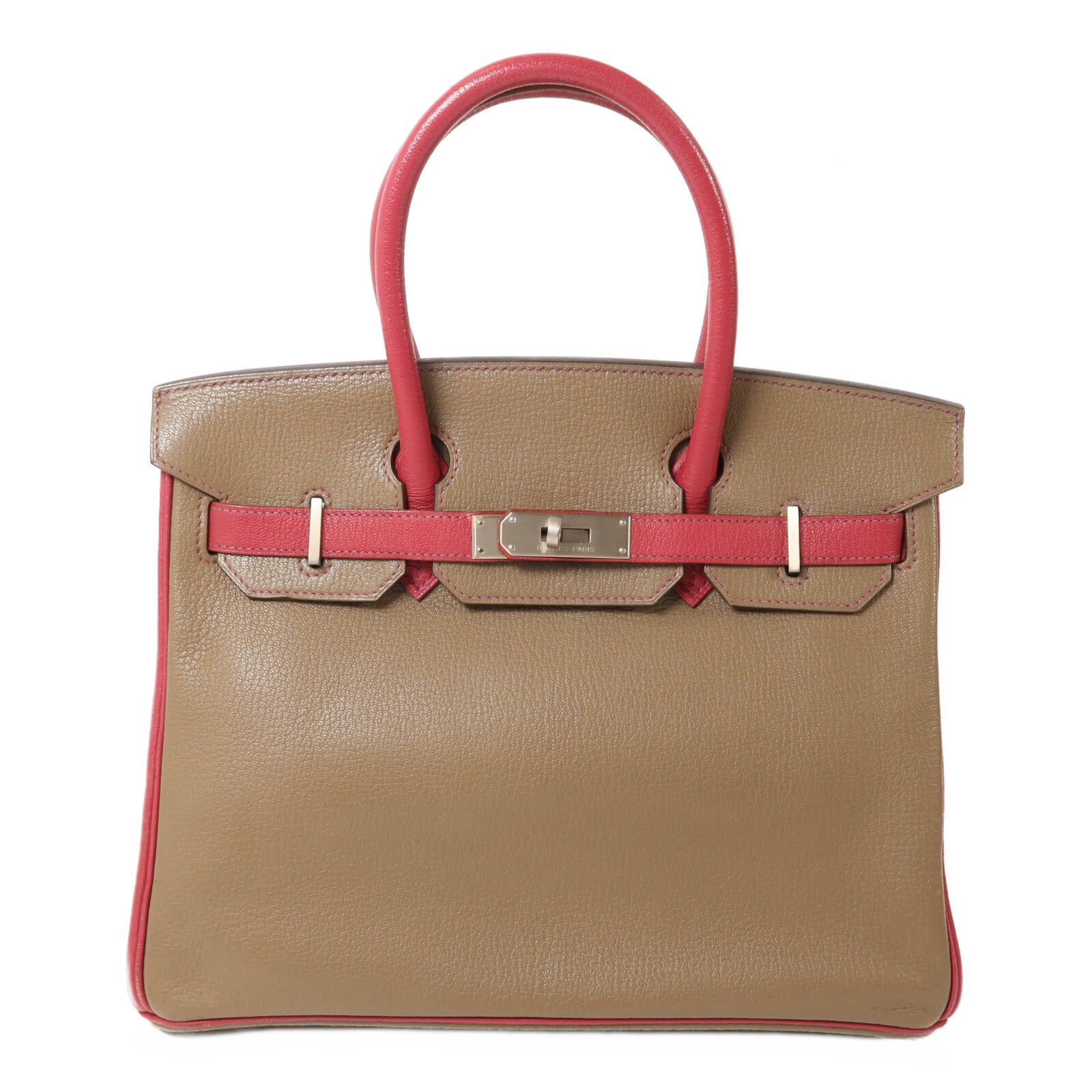 HERMES Chevre皮革Birkin 30手挽袋Etoupe/Rose Purple
